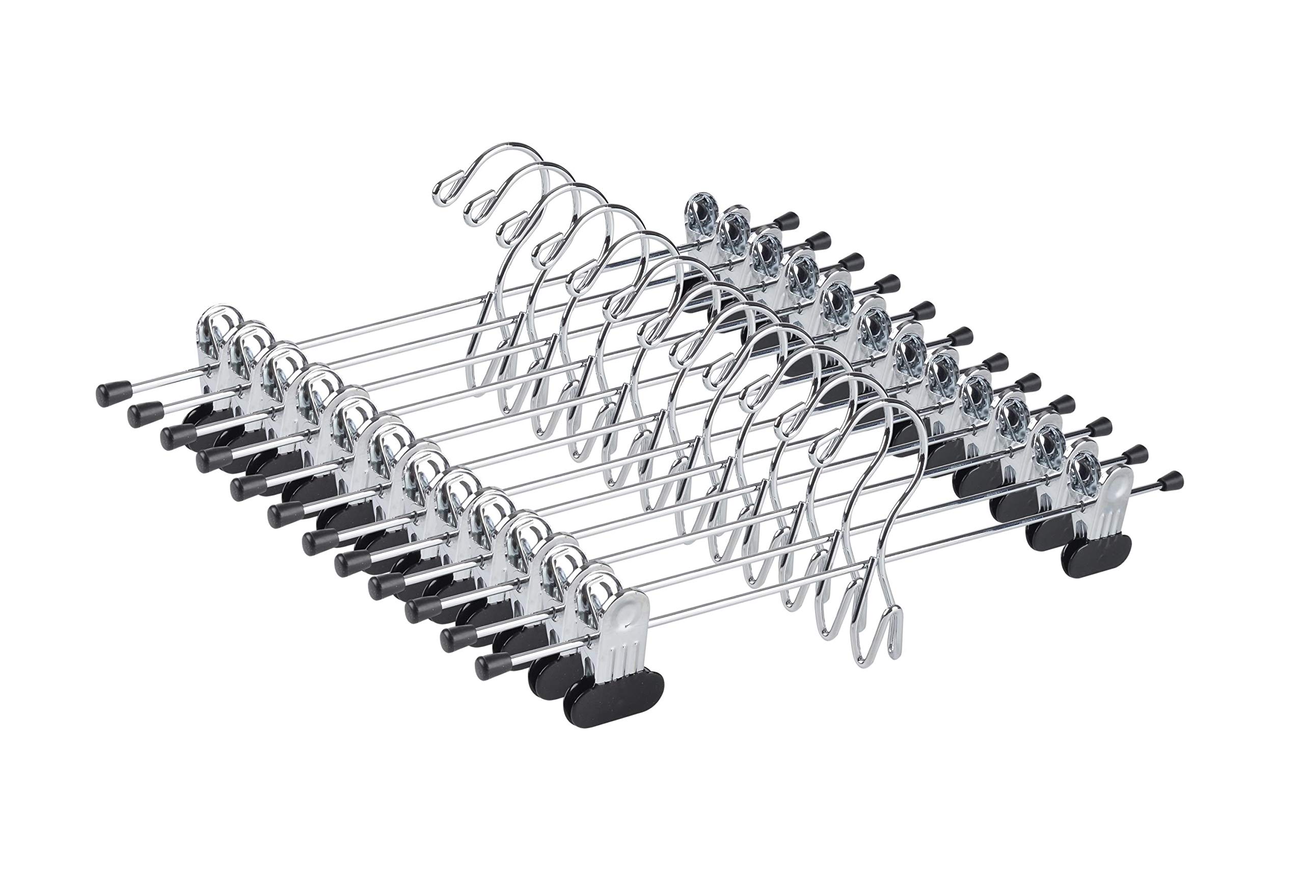 Amber Home 20 Pack Heavy Duty Stackable Metal Pants & Skirt Hangers with 2 Adjustable Clips - Space Saving Cascading Clothes Hangers for Jeans, Slacks, Dresses | Perfect for Closet Organization & Wardrobe Storage