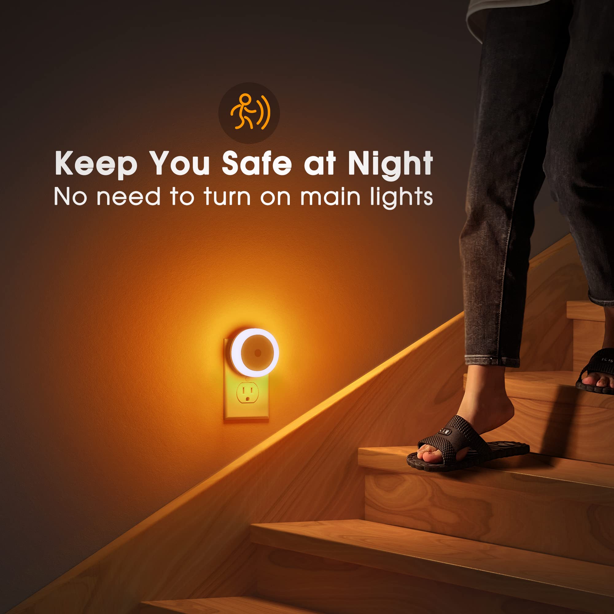 Briignite Amber LED Night Light for Kids & Adults - 4 Pack Plug-in Wall Light, 0.6W 60LM - Perfect for Hallways, Bedrooms, Nurseries & Bathrooms