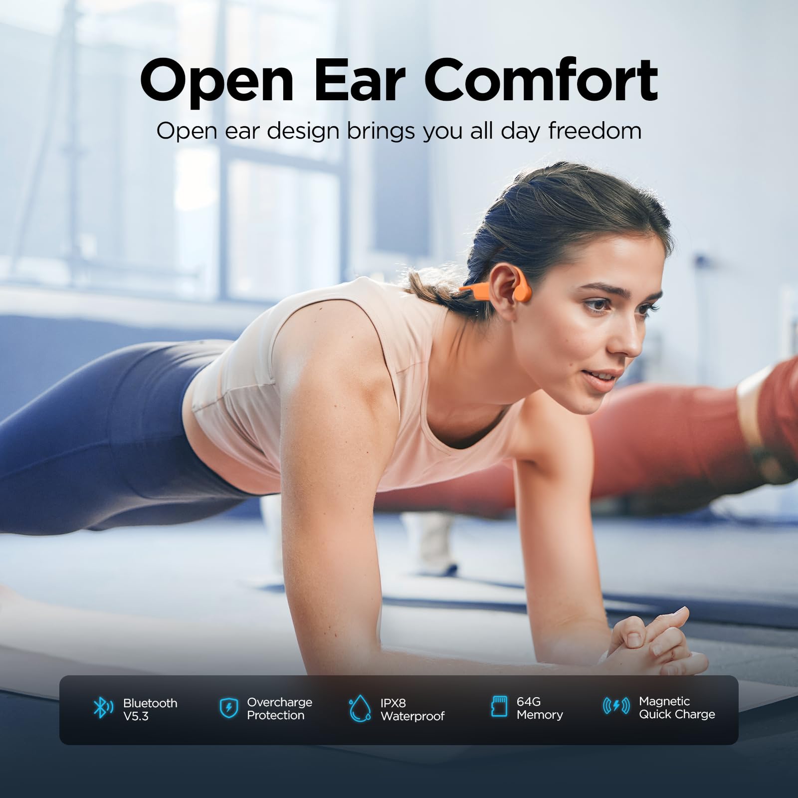 Sanag IPX8 Waterproof Bone Conduction Headphones with Built-in MP3 Player 64GB - Bluetooth 5.3 Open Ear Wireless Headset with Mic for Swimming, Running, Cycling & Workouts - Sweatproof Sports Earphones for Active Lifestyle
