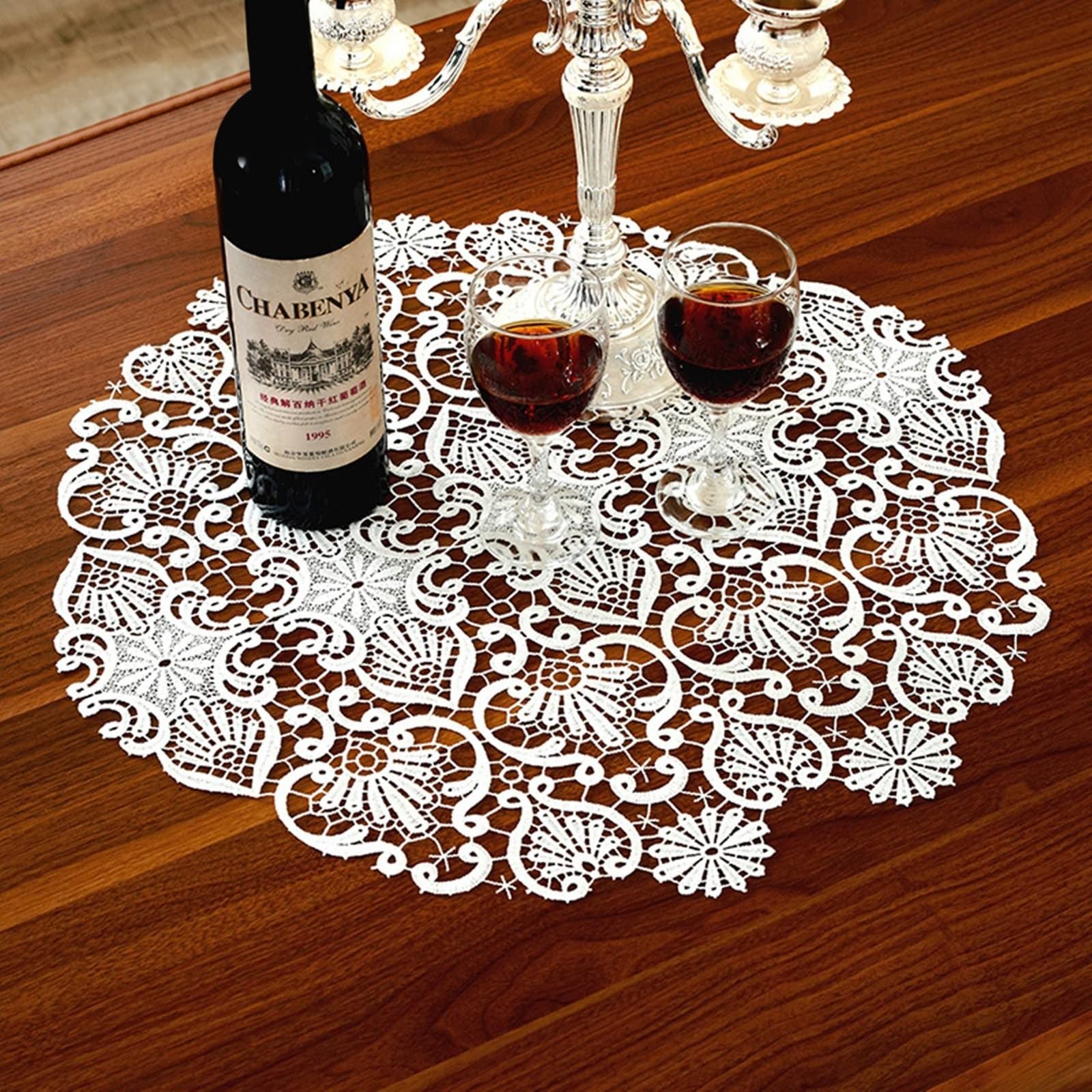 Elegant White Lace Holiday Table Runner - 50x280cm Hollow Embroidery Polyester Coffee Table Decor for Christmas, Weddings & Home Dining Decorations | Perfect for Festive Gatherings & Seasonal Tablescapes