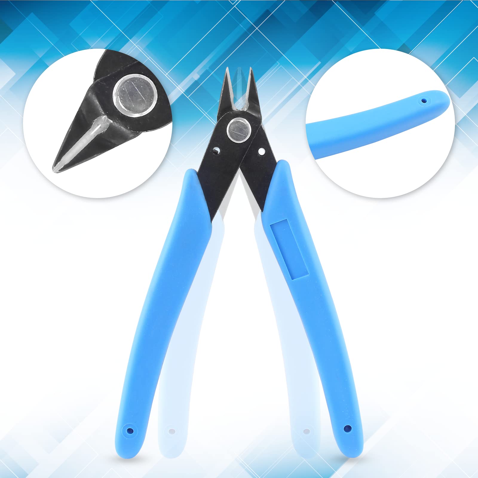 5 Inch Blue Micro Diagonal Wire Cutters - Flush Cut Mini Snips, Zip Tie & Electronics Cutter (3-Pack, Light Blue) | Precision Cutting for DIY, Jewelry Making & Electrical Projects