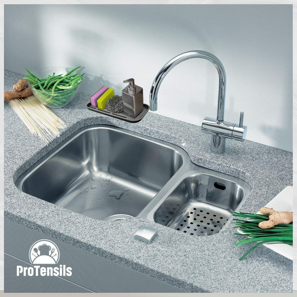 Premium Silicone Kitchen Sink Organizer - Sponge Holder & Soap Dispenser with Drainage Holes, Bathroom Countertop Organizer 10