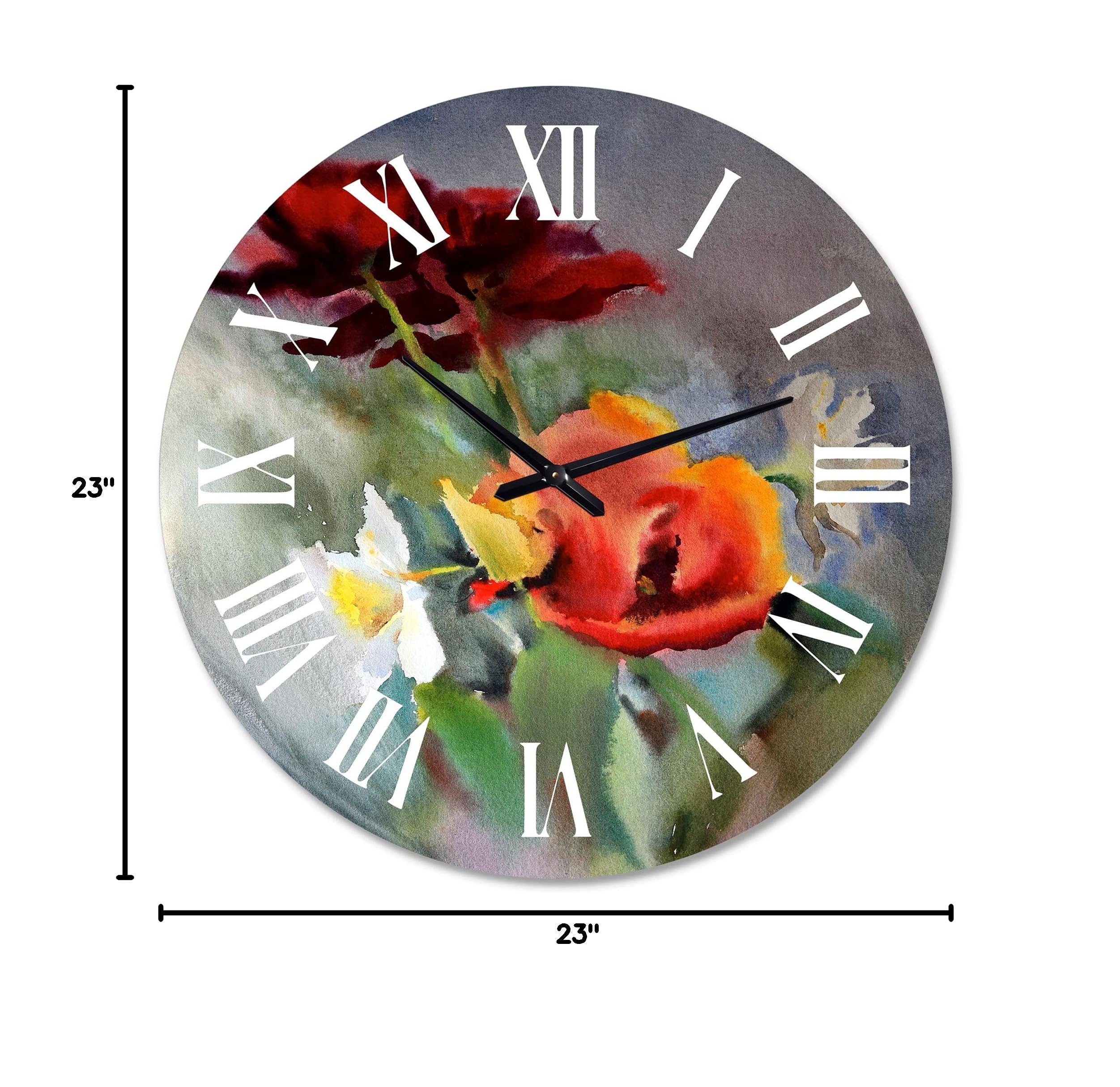 DesignQ Traditional Wall Clock 'Blossoming Vibrant Wildflowers' - Large Floral & Botanical Wall Clock for Home, Office, Living Room Decor - Perfect for Farmhouse, Bedroom, Kitchen, and Workspace