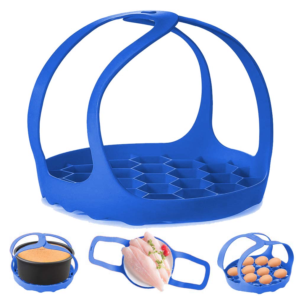 Silicone Pressure Cooker Sling for 6 Qt & 8 Qt Instant Pot, Ninja Foodi - BPA-Free Steamer Rack & Bakeware Lifter - Anti-Scalding Multi-Function Cooker Accessory (Blue) - Perfect for Steaming Eggs, Vegetables & Baking in Electric Pressure Cookers
