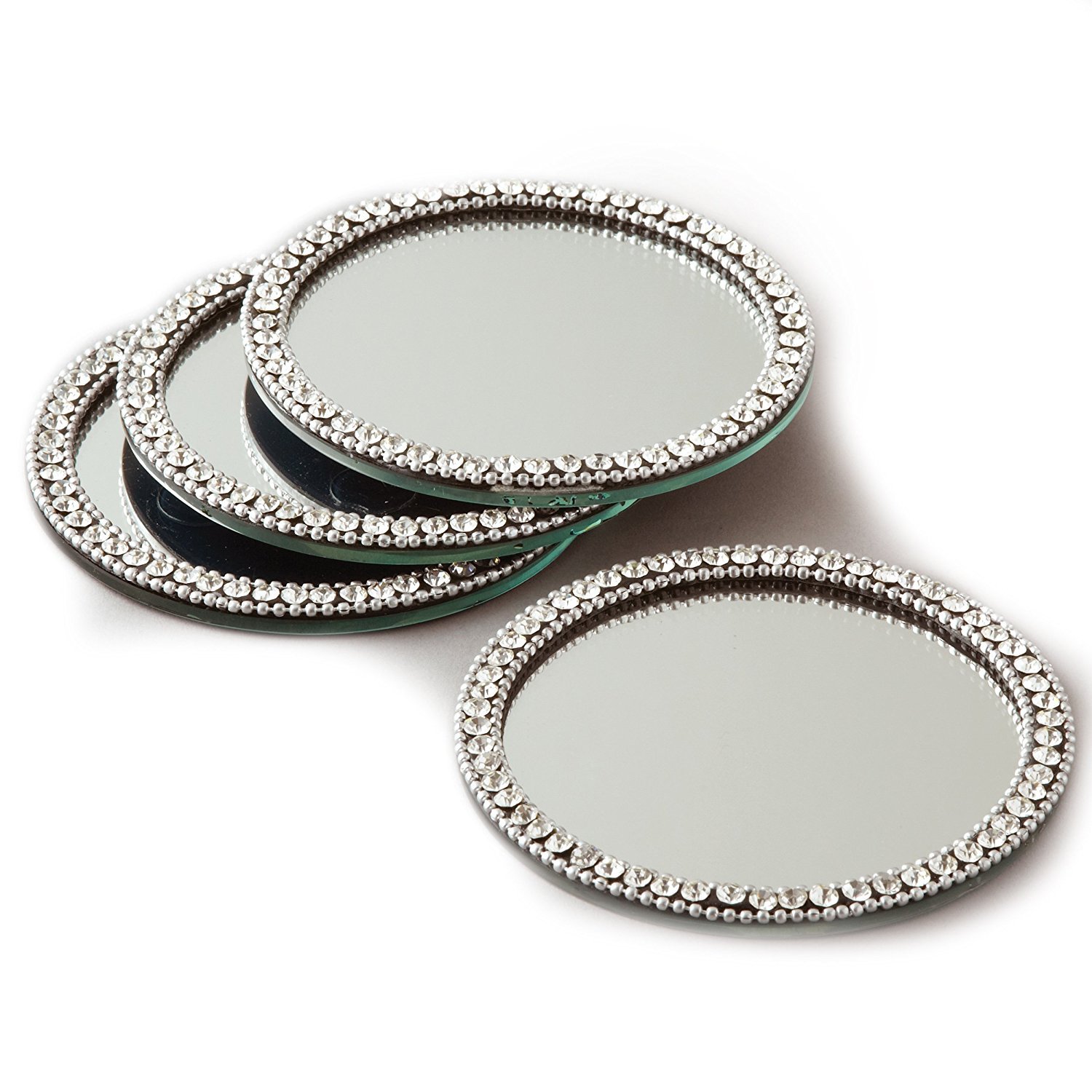 Elegant Mirror Coasters Set of 4 - Premium Glass Drink Coasters for Home & Bar Decor - Perfect for Parties, Weddings & Coffee Tables