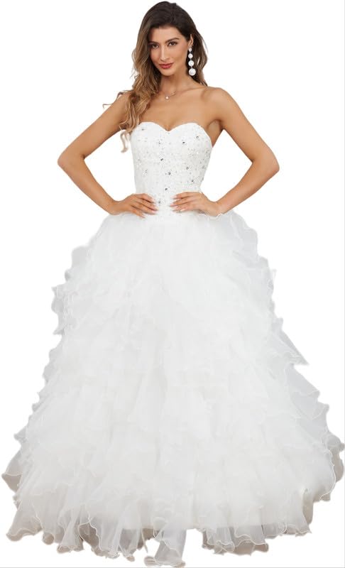 Elegant Women's Lace Wedding Dress with Organza Ruffles - Romantic Bridal Gown for Bride | Perfect for Church Ceremonies, Beach Weddings & Formal Receptions
