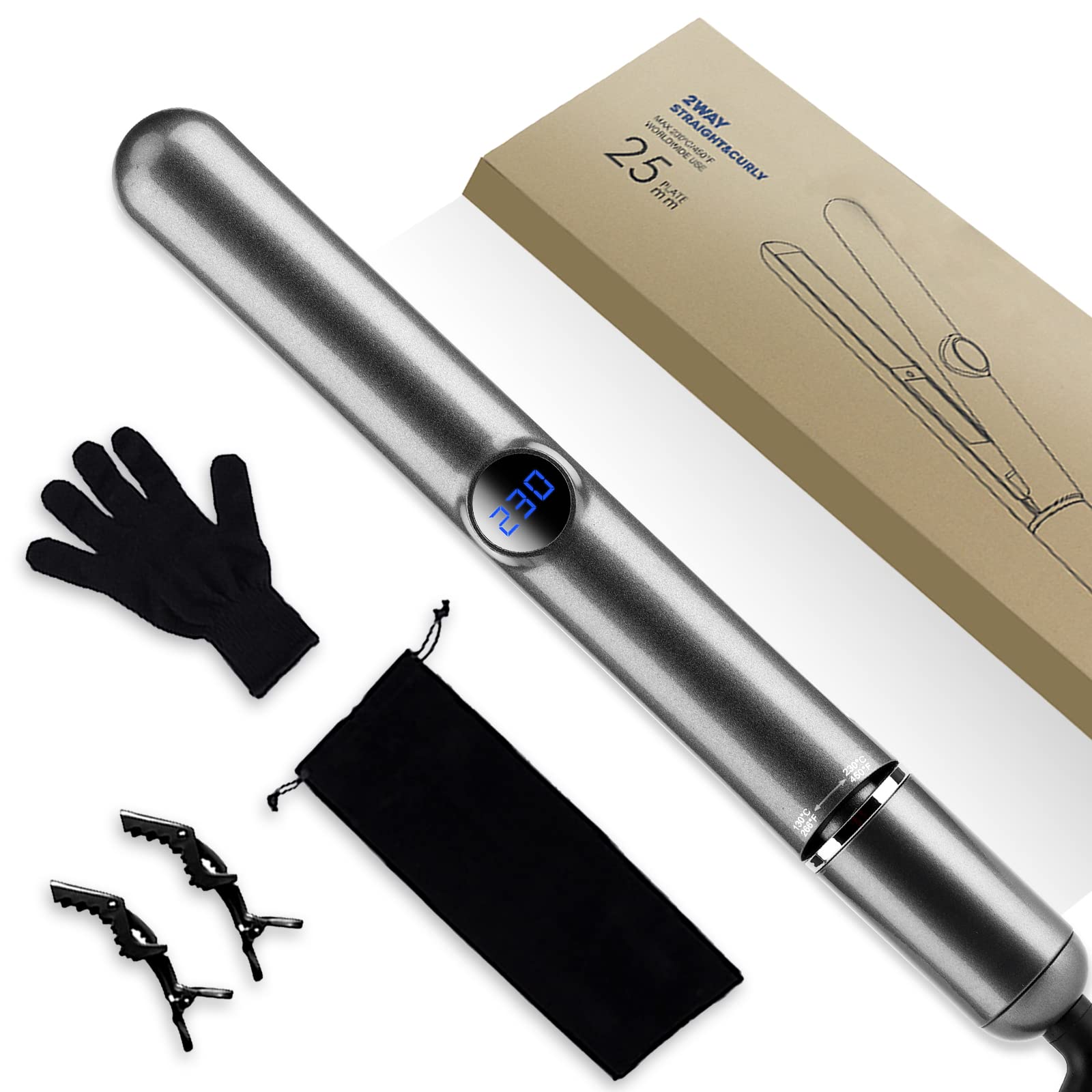 Saoilli 2-in-1 Flat Iron Hair Straightener & Curler with Adjustable Temperature & Negative Ion Technology - Professional Styling Tool for All Hair Types (Gray) - Perfect for Salon, Home Use & Travel Styling