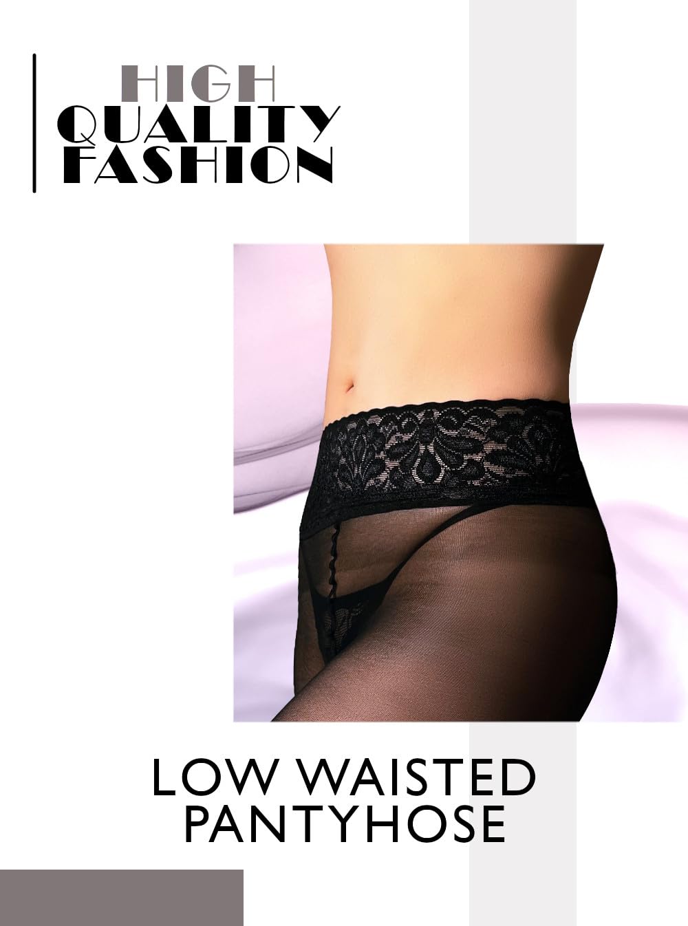 Sexy Low Waist Black Tights for Women - Sheer Lace Top Pantyhose & Stockings | Perfect for Date Night, Office Wear & Evening Outfits