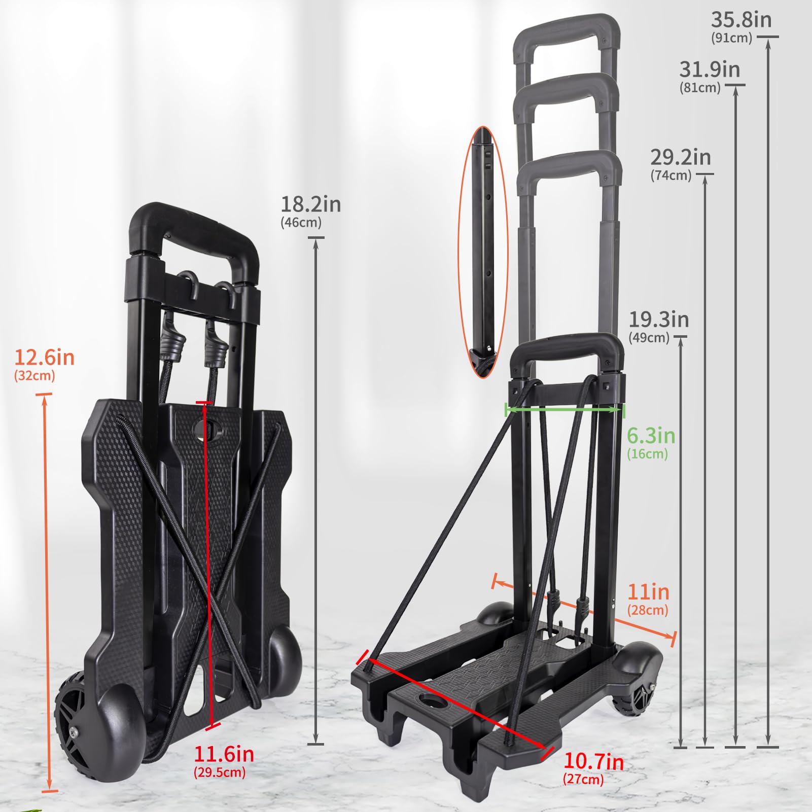 Portable Folding Luggage Cart - Heavy Duty Hand Truck with 2 Elastic Straps for Travel, Office, Moving & Shopping | Perfect for Backpacks, Suitcases & Groceries