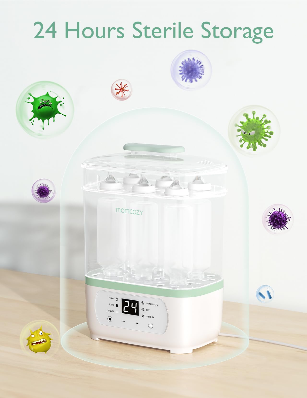 Momcozy 8-in-1 Electric Baby Bottle Sterilizer and Dryer | Steam Sterilizing for Bottles, Pacifiers & Breast Pump Parts | Perfect for Nursery, Daycare & Travel Use