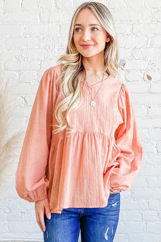 Textured V-Neck Blouse Top for Women - Flowy Casual & Office Wear - Perfect for Work, Dates & Special Occasions