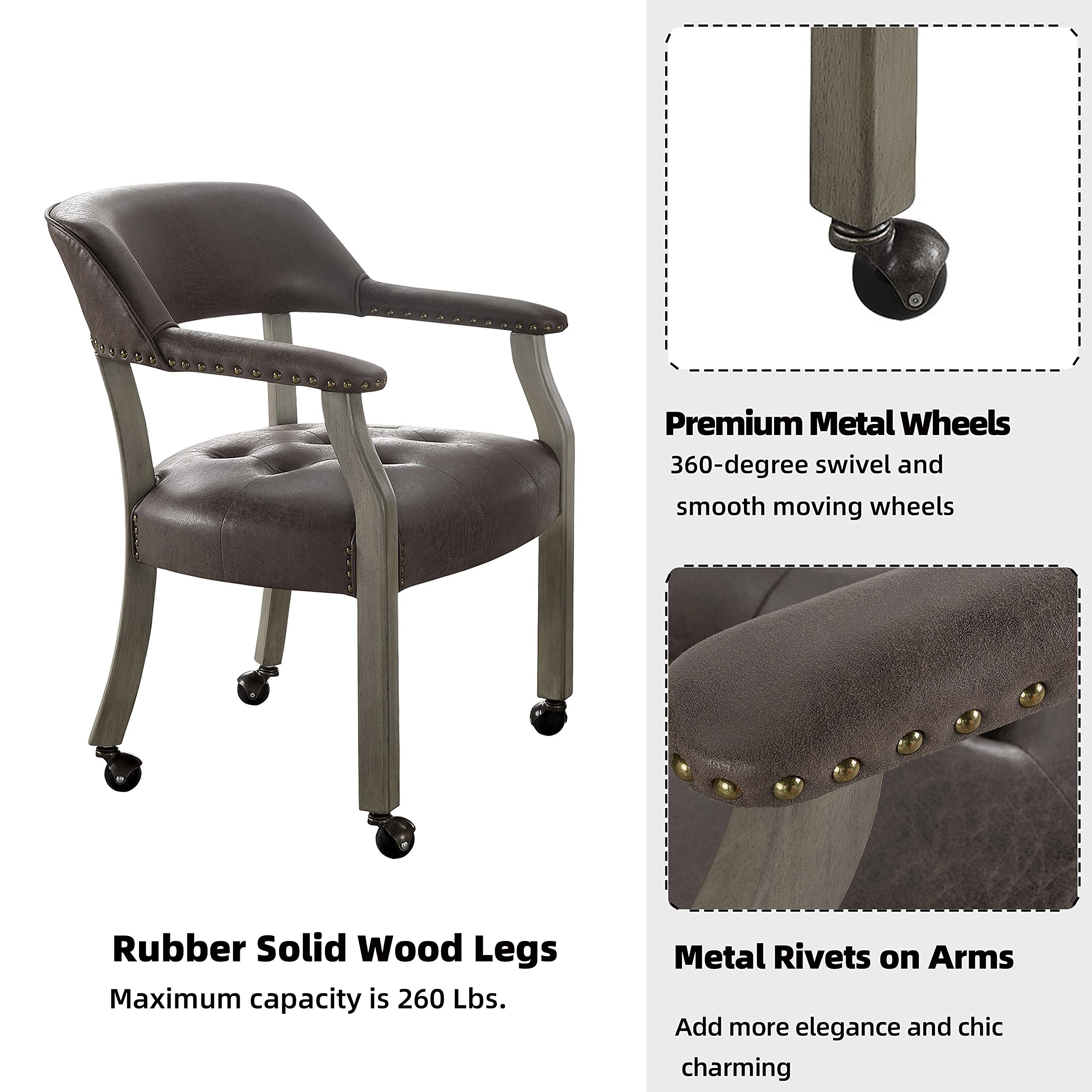 Solid Wood Executive Swivel Office Chair with Wheels & Arms - Classic Upholstered Desk Chair for Home Office, Dining Room & Living Room - 31.5