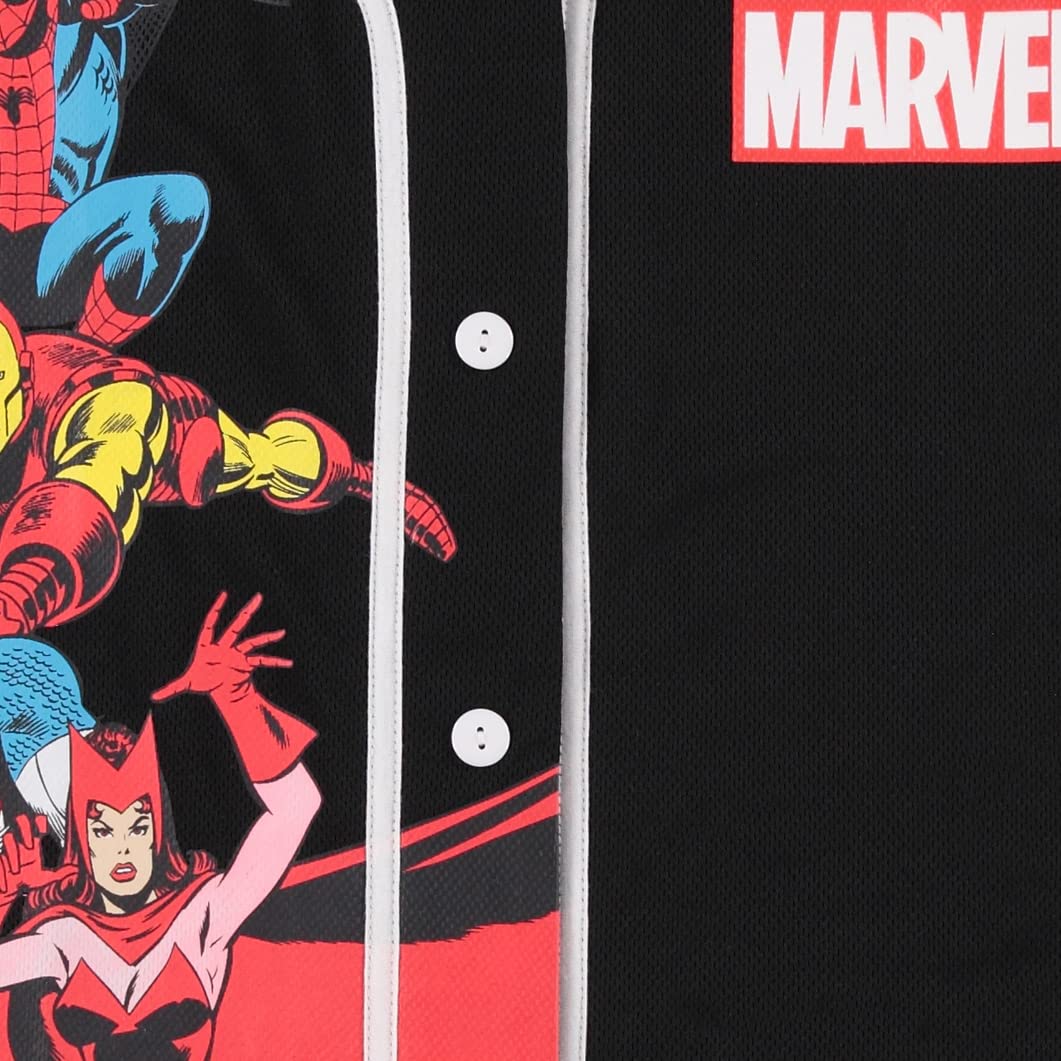 Marvel Superhero Women's Baseball Jersey - Spiderman, Ironman, Captain America & Hulk Graphic Mesh Button-Down Shirt | Cosplay, Comic Con, Game Day & Casual Wear
