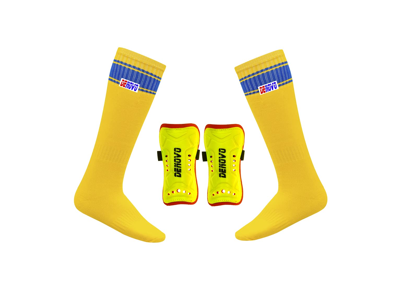 DeNovo Football Shin Guards & Poplin Socks Set - Lightweight Protective Soccer Gear for Youth & Adults - Perfect for Training, Matches & Outdoor Sports