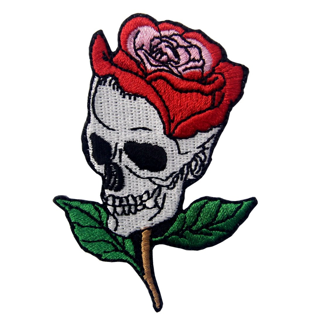 Skull Rose Applique Embroidered Iron On Patch for Jackets, Hats & DIY Crafts - Gothic Fashion Accessories for Bikers & Punk Style