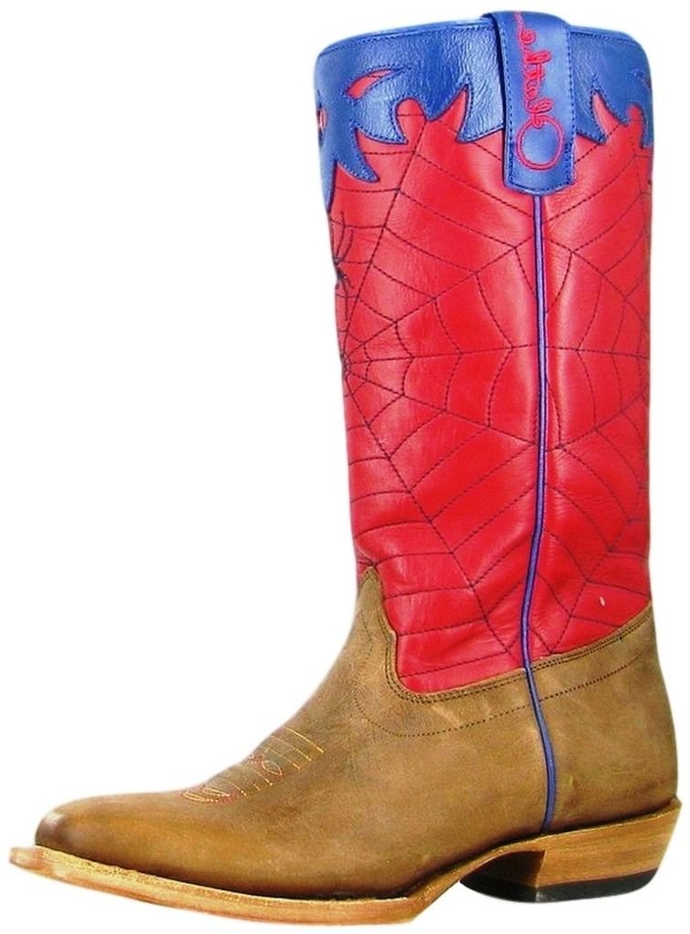 Kids' Red & Blue Spider Web Cowboy Boots for Boys - Western Style Booties for Halloween Costume, Dress Up & Cowboy Parties