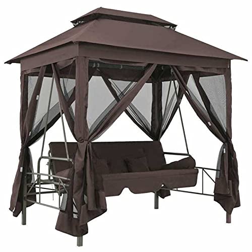 LCSA Gazebo Swing Chair - Outdoor Garden Patio Porch Daybed with Canopy Tent, Coffee Color - Perfect for Relaxing in Backyard, Poolside or Balcony