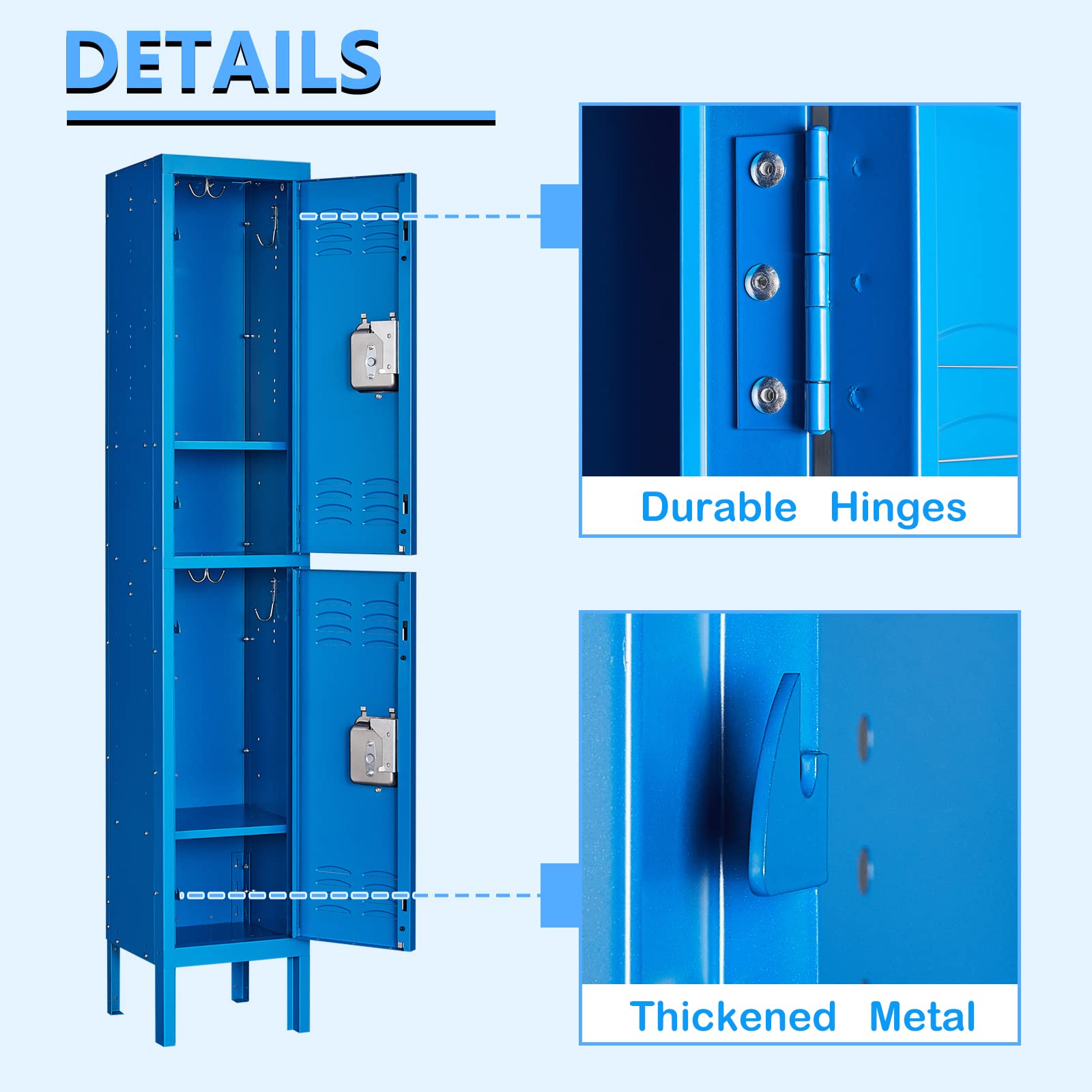 Letaya 4-Tier Metal Storage Cabinet with Locking Doors & Hooks - Secure Locker for Gym, School, Office, Home & Employee Use (Blue, 2-Door) - Perfect for Sports Equipment, Work Supplies & Personal Belongings Storage