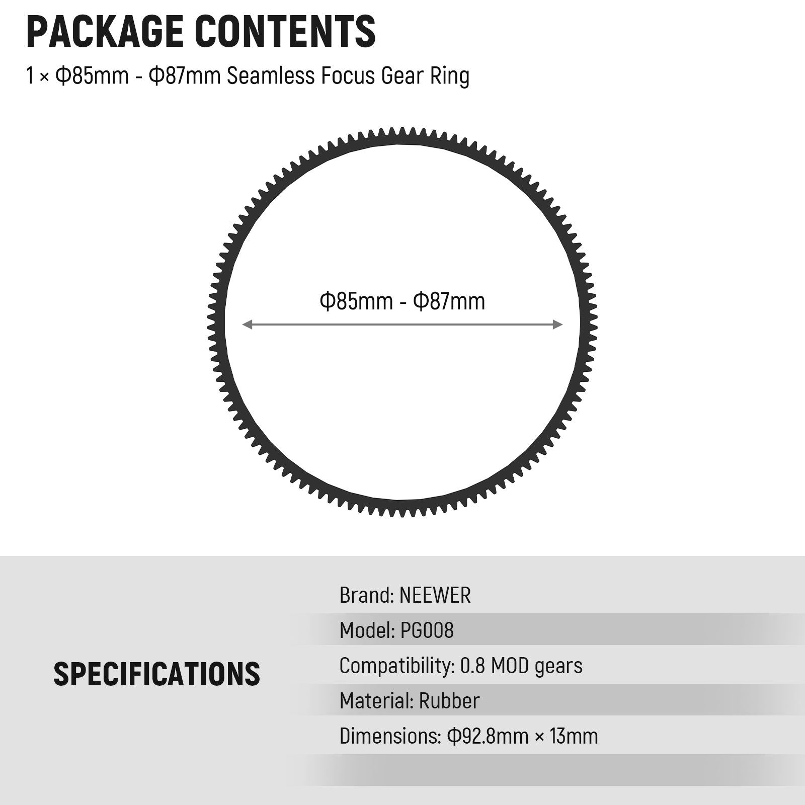 NEEWER PG008 0.8 MOD Seamless Follow Focus Gear Ring for DSLR Camera - Professional Video Accessories for Smooth Focus Pulling in Filmmaking & Photography