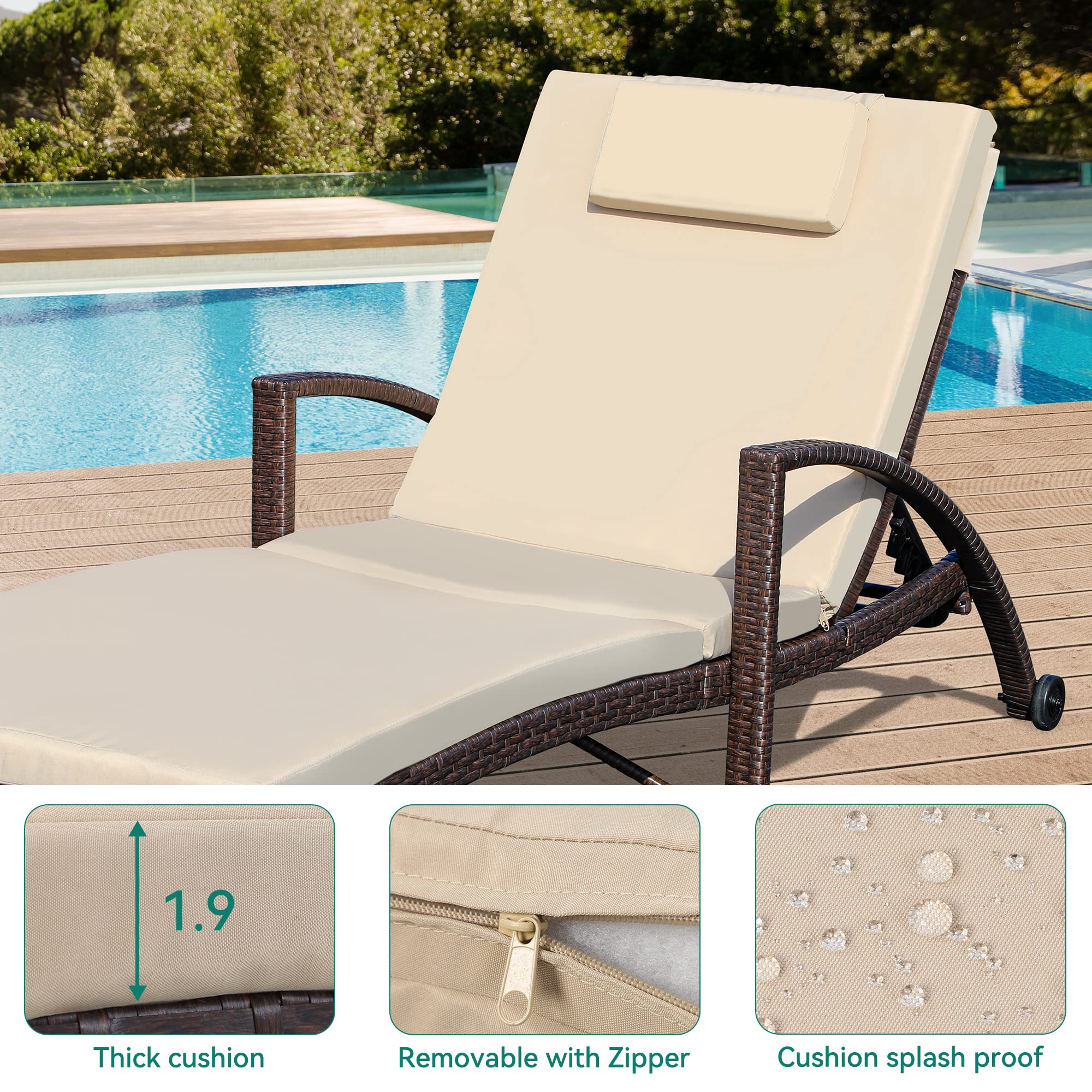 YITAHOME 2-Piece Wicker Chaise Lounge Set with Adjustable 5-Position Backrest, Armrests, Cushions & Headrest - Outdoor Poolside Patio Furniture for Backyard, Garden, Beach & Resort Relaxation