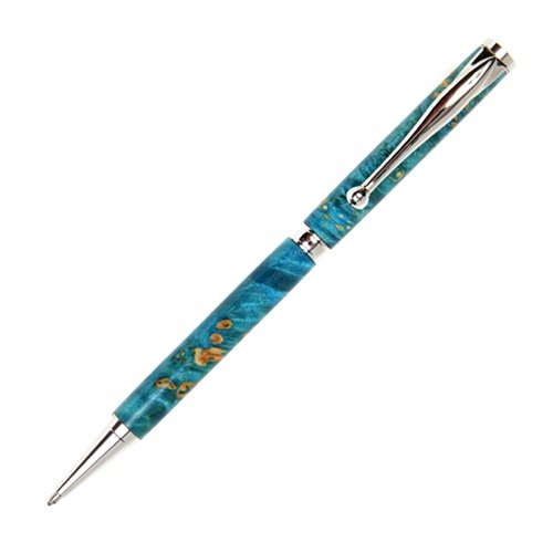 Lanier Pens Slimline Twist Pen - Rhodium Plated with Turquoise Box Elder Wood - Elegant Writing Instrument for Office, Business, and Gift Giving
