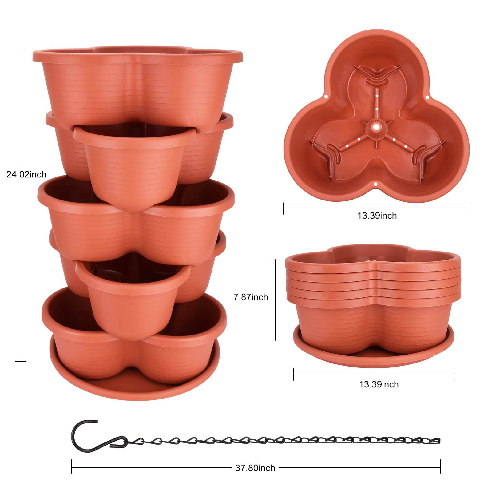 5 Tier Stackable Vertical Planter for Strawberries, Flowers, Herbs & Vegetables - Space Saving Garden Planter with Brick Red Finish | Perfect for Balcony, Patio, Small Space Gardening & Indoor Plants