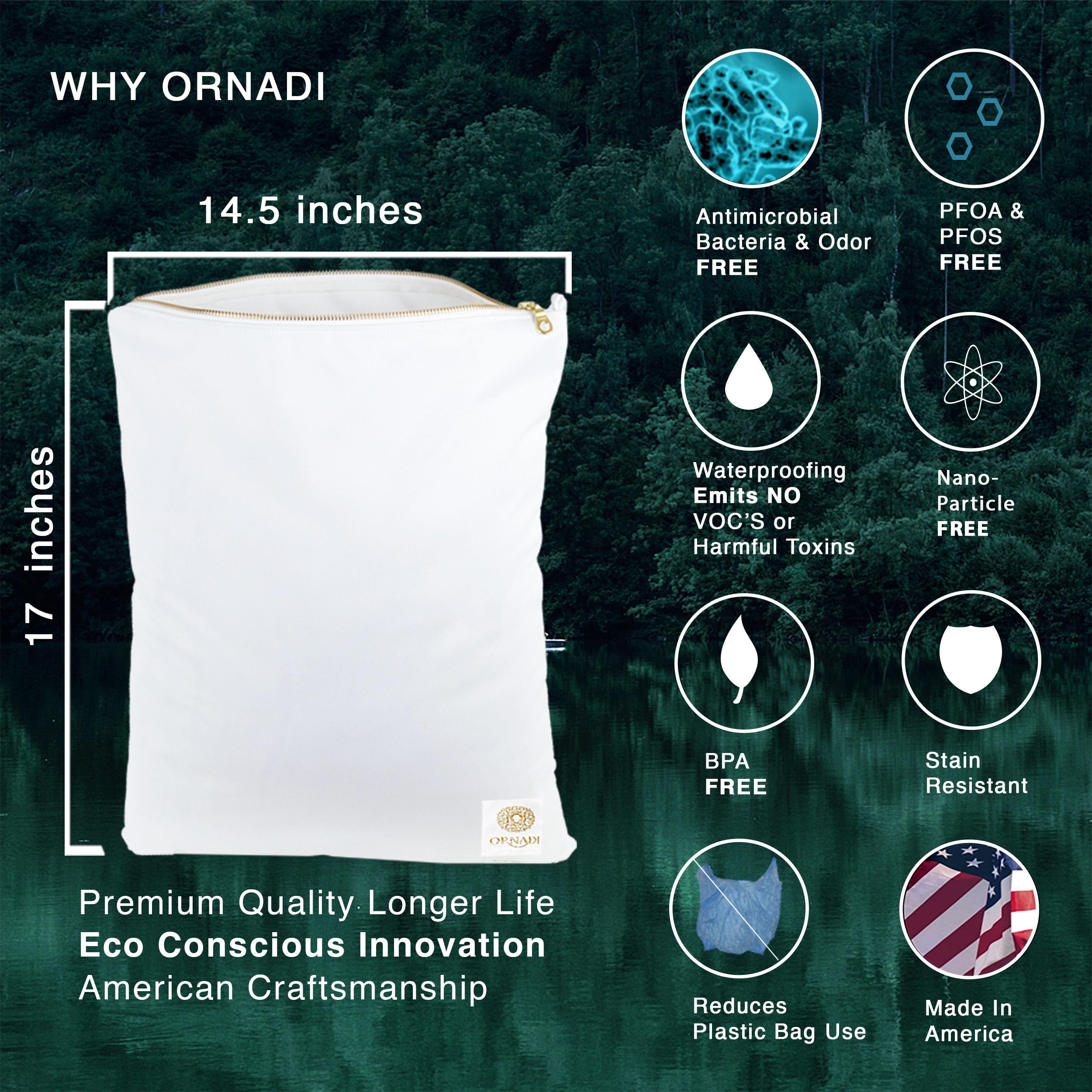 Waterproof Antimicrobial Travel Laundry Bag - 14 X 17.5