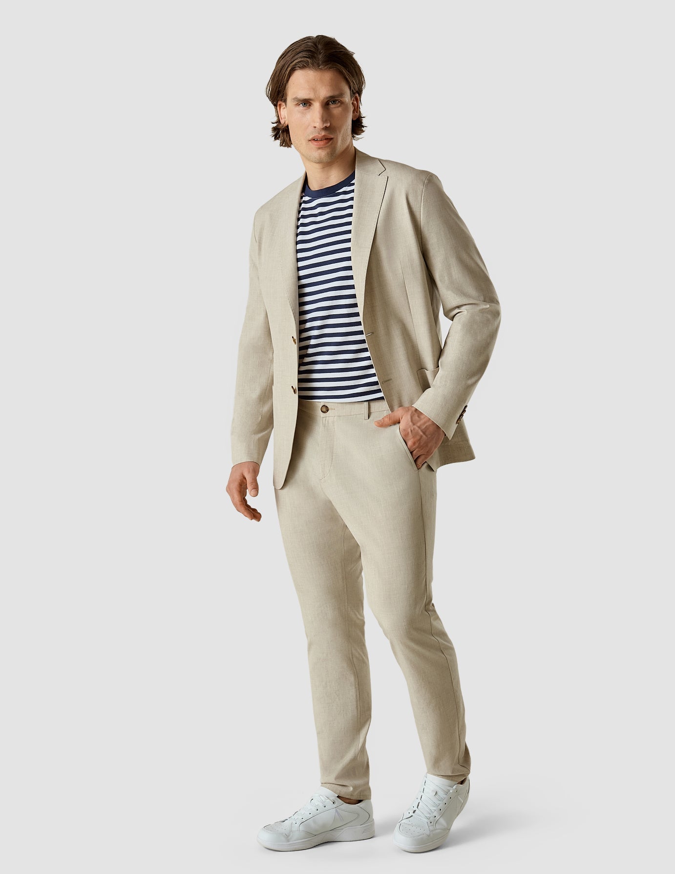 Premium Tech Linen Blazer for Men - Lightweight Breathable Sandshell Color Business Casual Jacket - Perfect for Office Wear, Summer Weddings & Smart Casual Outfits