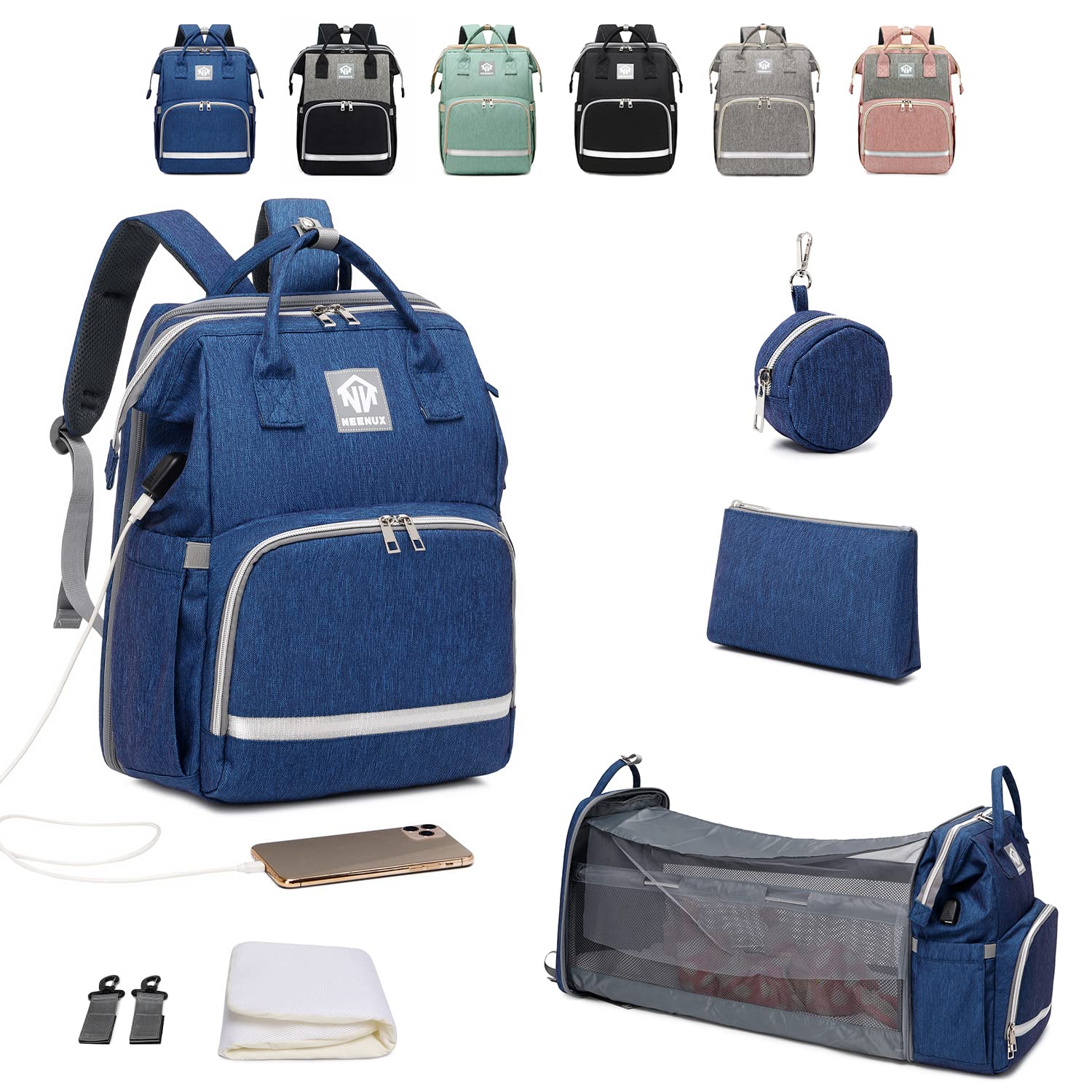 NEENUX 3-in-1 Diaper Backpack with Changing Station - Waterproof Baby Bag for Boys & Girls, Large Capacity Travel Organizer | Perfect for Daycare, Travel & On-the-Go Parents