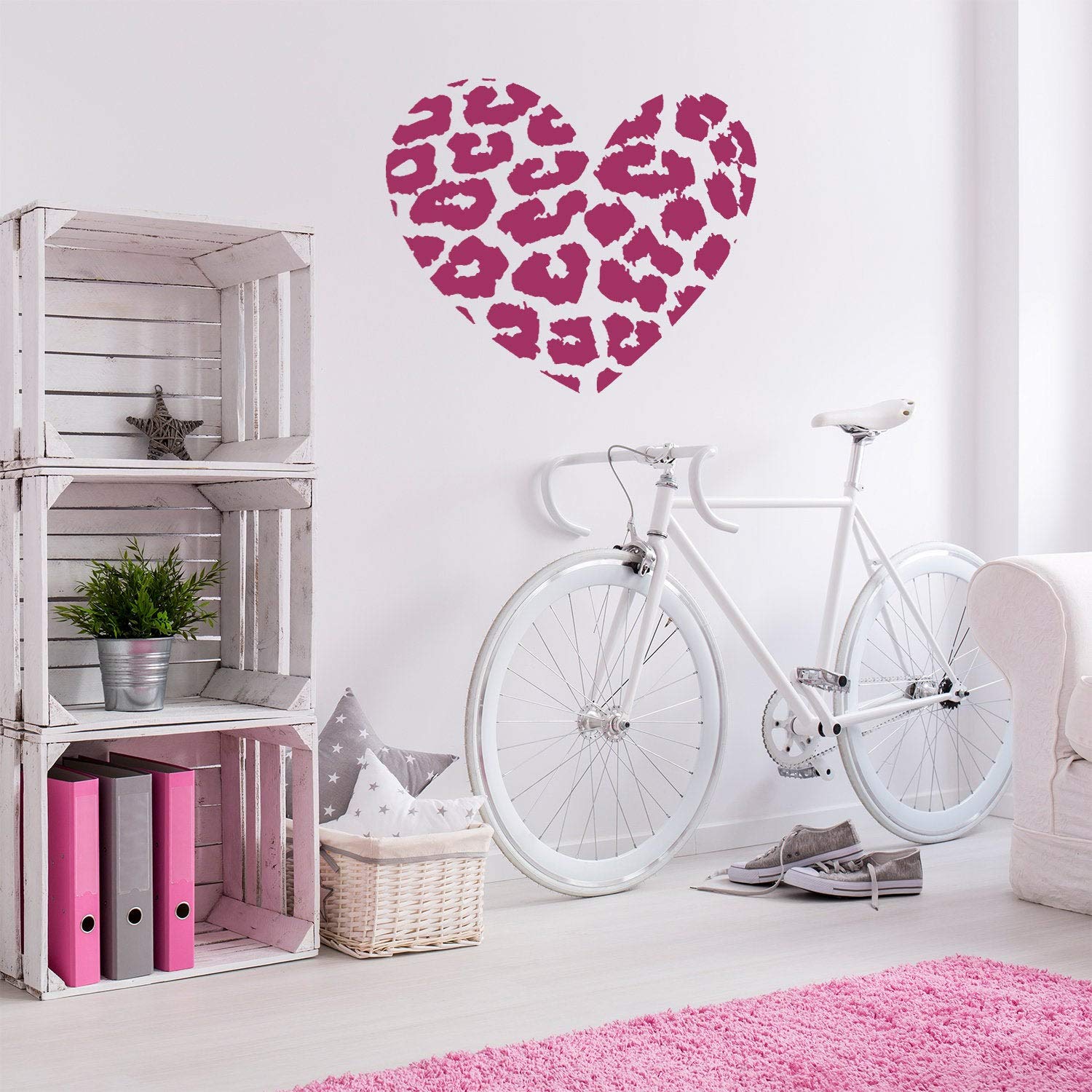Leopard Heart Wall Sticker - Texas Vinyl Art Decal for Bedroom & Nursery - Pink Wild Jaguar Skin Removable Large Wall Decoration - Perfect for Girls Room, Dorm Decor & Home Aesthetic Makeover