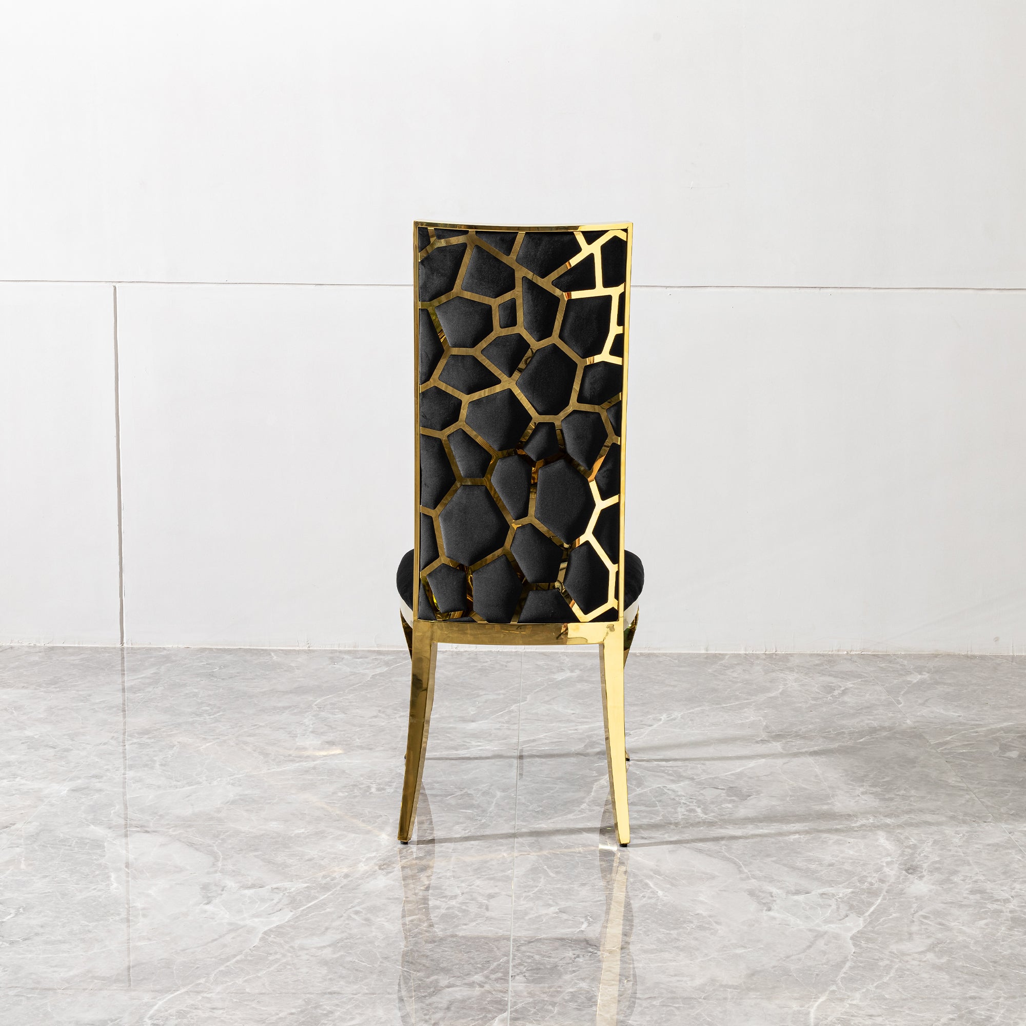 Luxury Black Velvet Dining Chairs Set of 2 - Modern Gold Stainless Steel Legs with Unique Design Backrest for Elegant Home Dining Room & Kitchen Decor