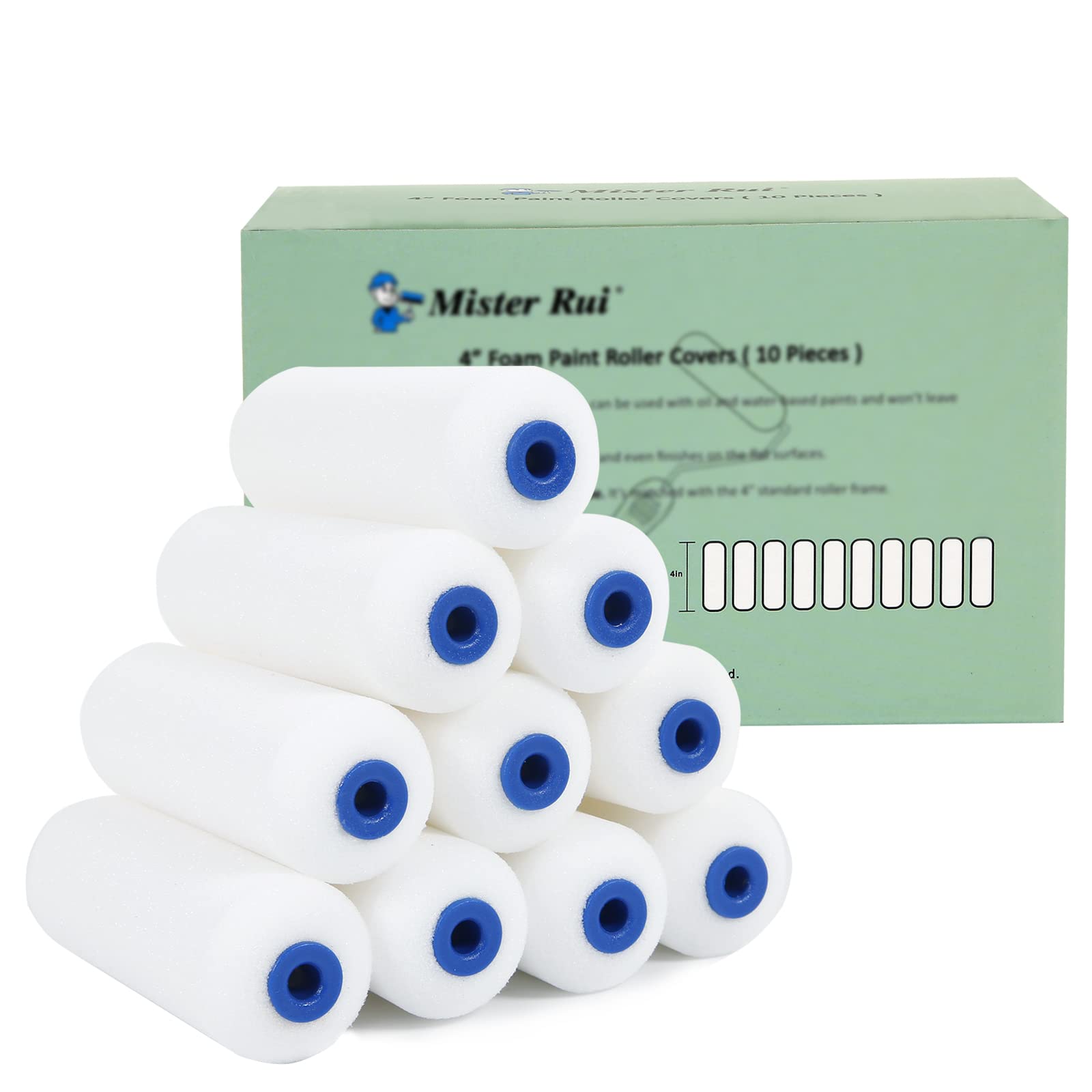 Premium 4 Inch Foam Paint Roller 10-Pack - High Density Small Paint Rollers for Smooth Walls, Cabinets & DIY Projects - Mister Rui Professional Painting Tools for Home Renovation & Crafting