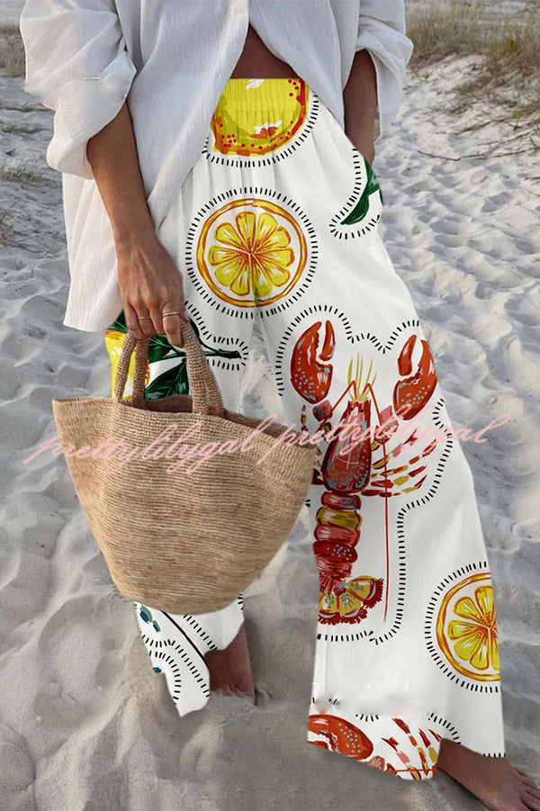Stylish Marine Print Elastic Waist Loose Pocket Pants for Women - Comfortable Beachwear & Casual Summer Outfits