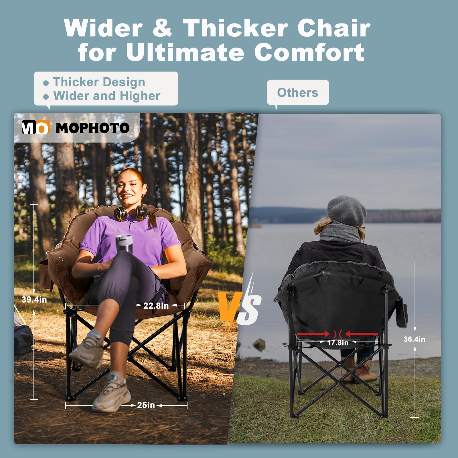 MOPHOTO Portable Heated Camping Chair - Oversized Padded Folding Chair with Heating for Outdoor Sports, Lawn, Patio & Lounge - Perfect for Winter Camping, Fishing, Tailgating & Backyard Relaxation
