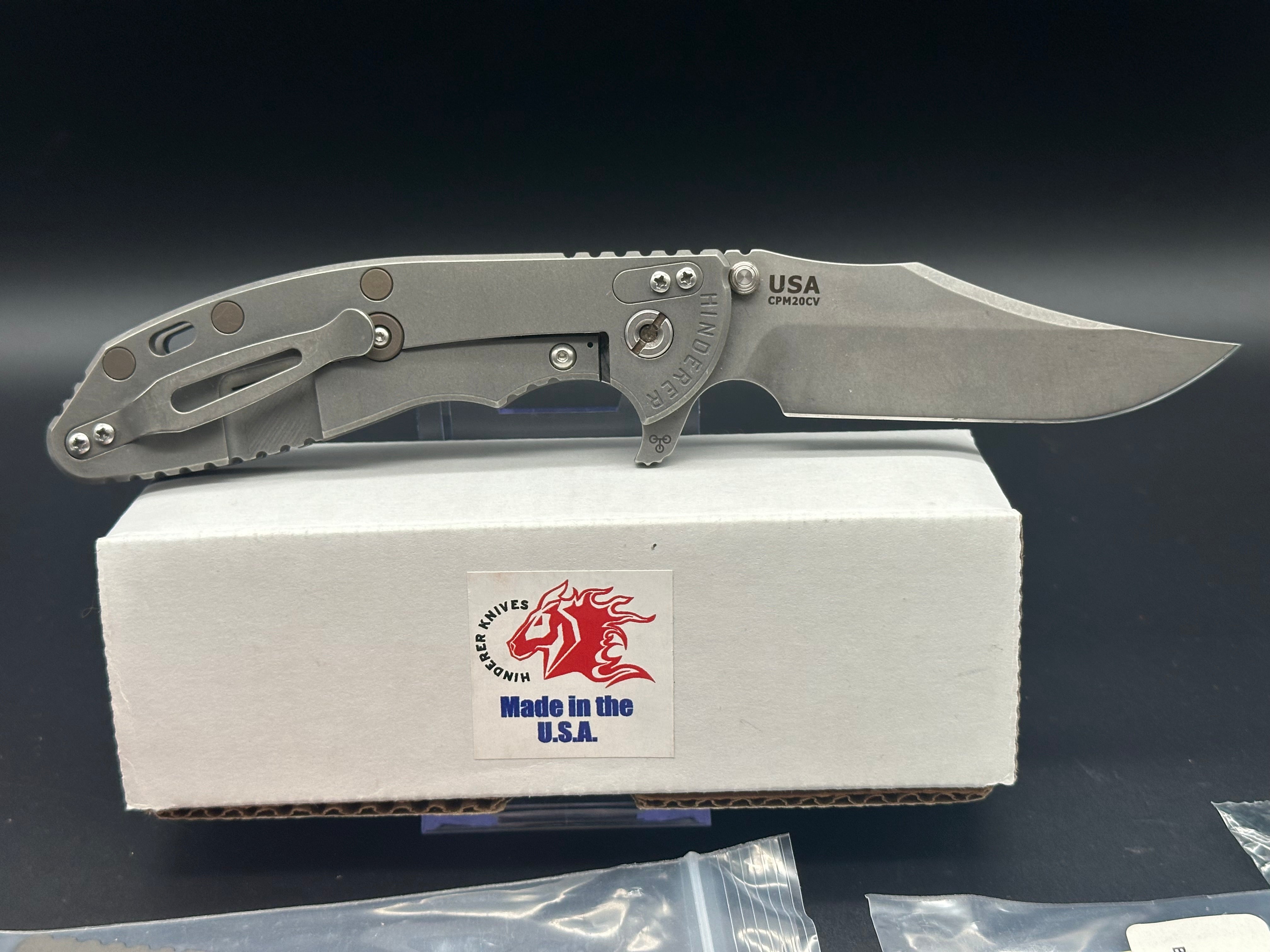 Hinderer XM-24 Bowie Knife - Full Titanium Blade with Working Finish & Orange G10 Scale - EDC, Outdoor Survival, Camping, Hunting Gear