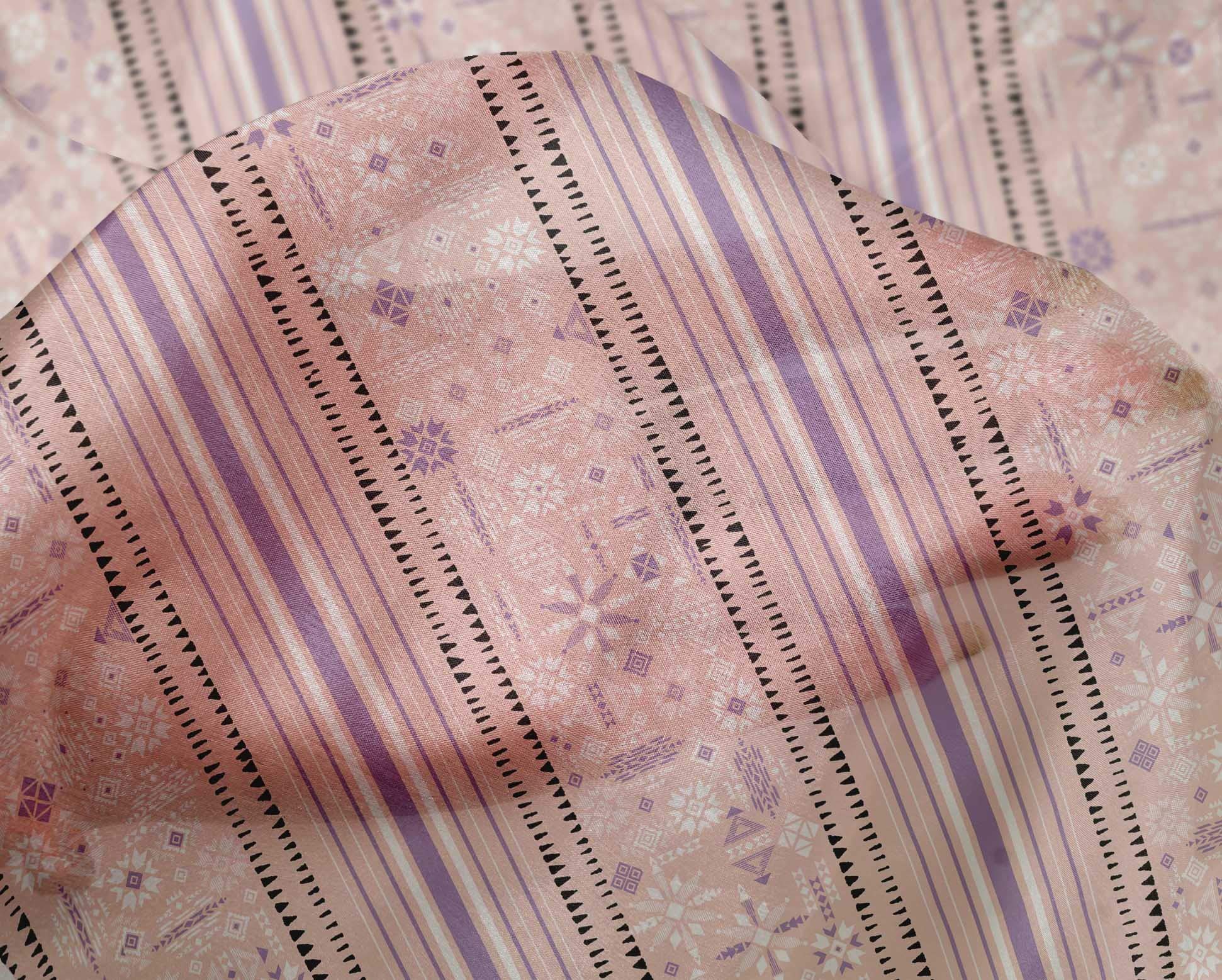 oneOone Silk Tabby Pink Salmon Ethnic Geometric Print Fabric by The Yard - 42 Inch Wide Dress Material for DIY Fashion, Home Decor & Craft Projects
