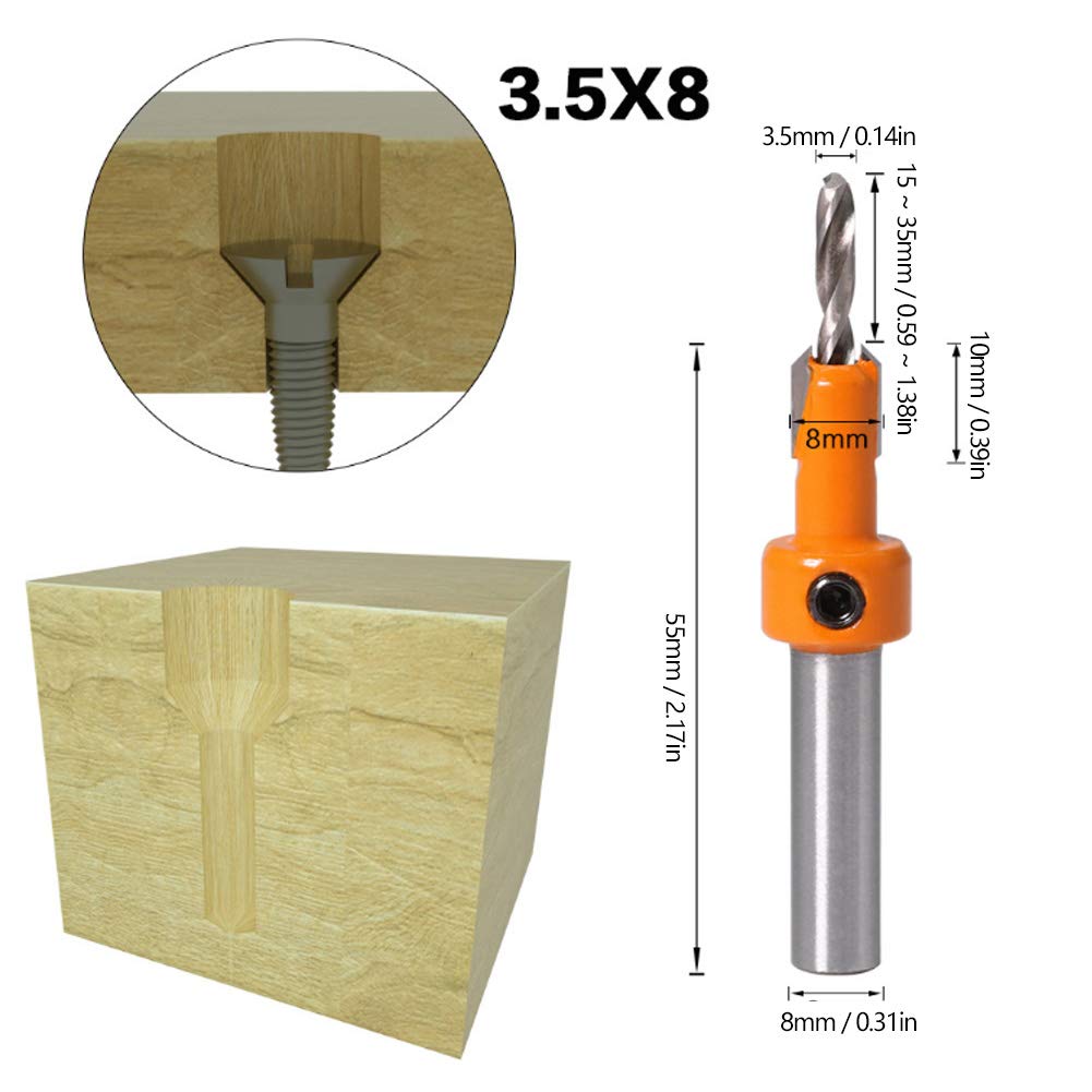 5-Piece Countersink Drill Bit Set - High-Speed Steel Wood Hole Drill Bits with Hex Key Wrenches for Woodworking, Carpentry & DIY Projects | Perfect for Furniture Making, Cabinet Installation & Home Renovation
