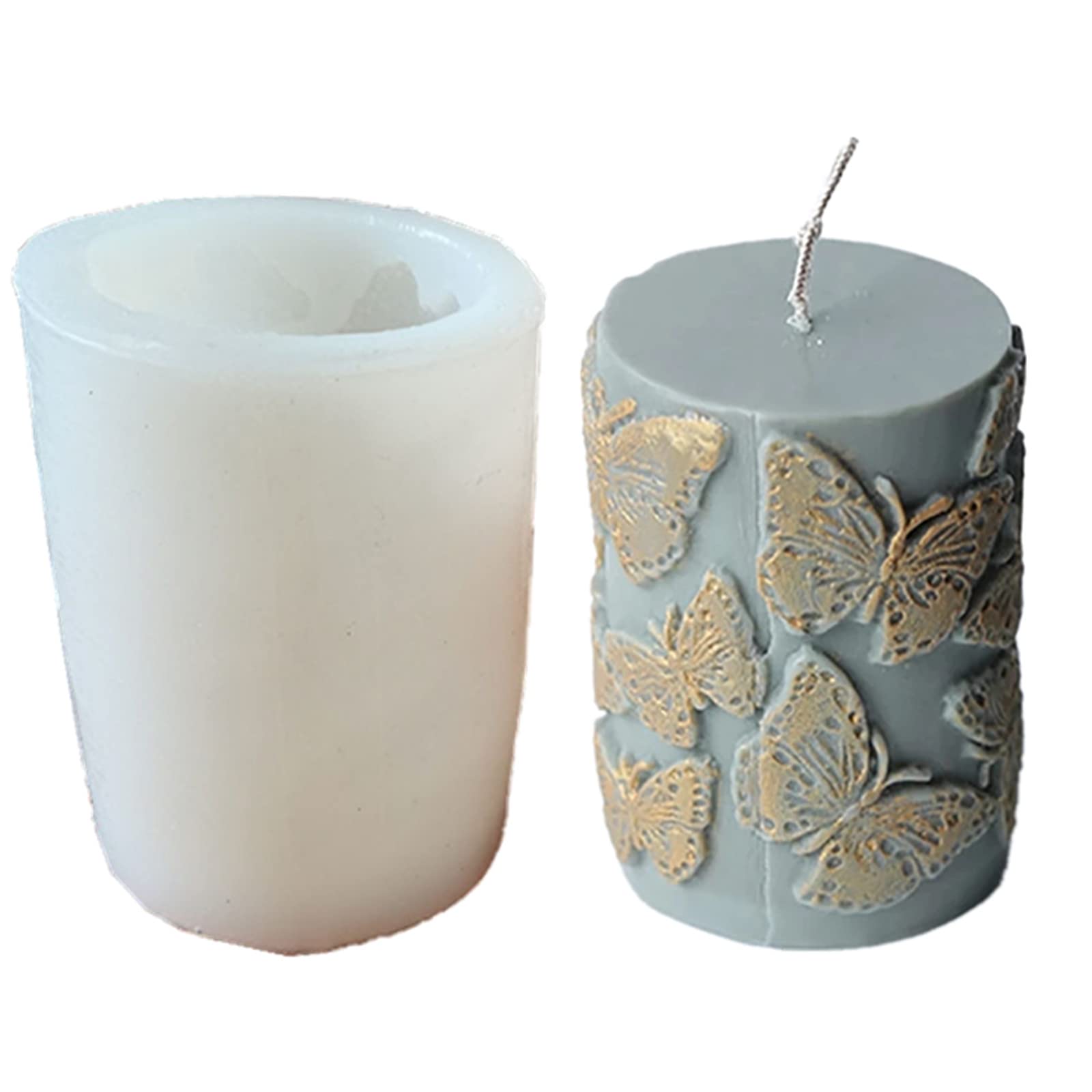 Embossed Butterfly Frangipani Cylinder Candle Molds - Silicone Pillar Candle Making Kit for DIY Epoxy Resin Casting, Soap, Plaster & Clay | Perfect for Home Decor, Wedding Centerpieces & Craft Projects