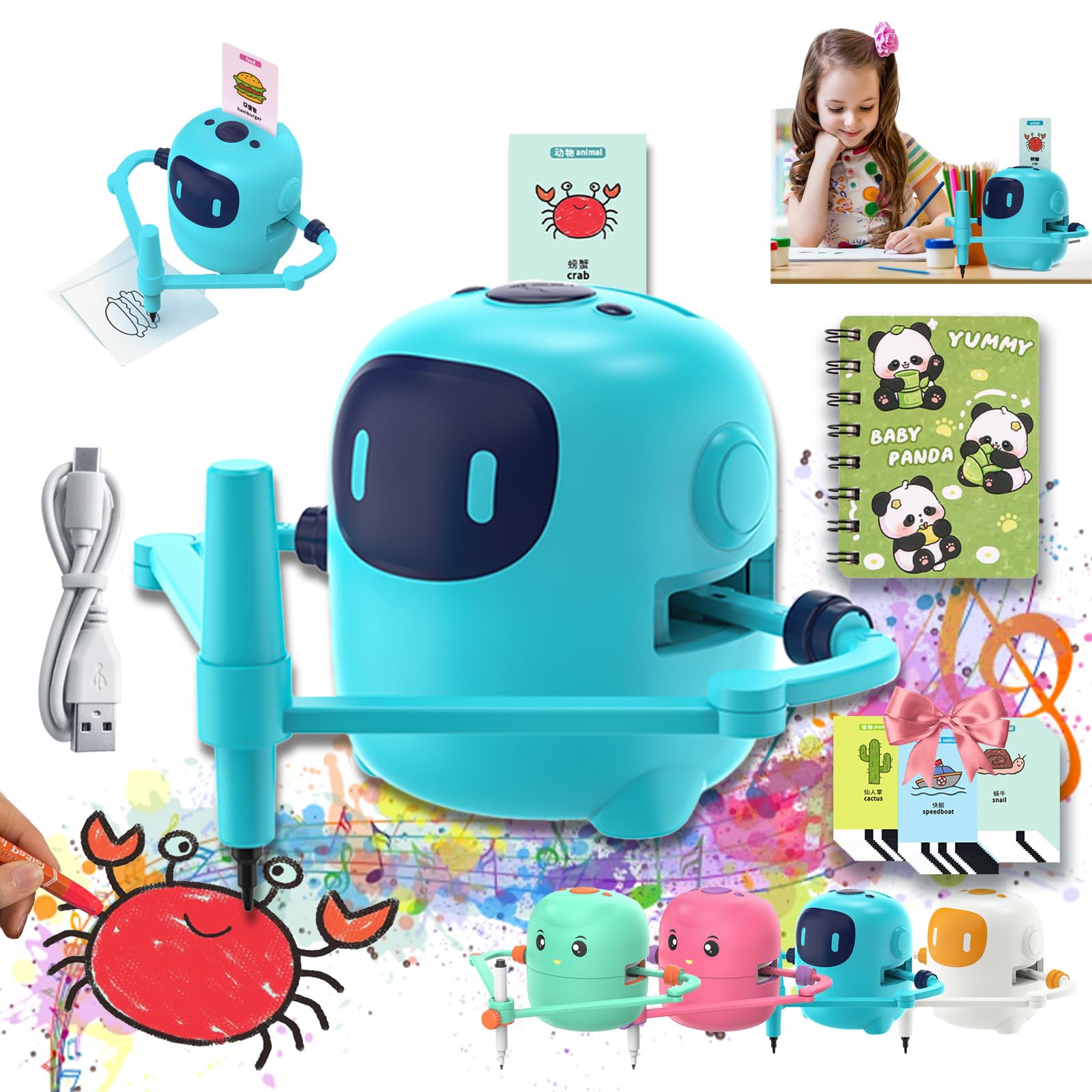 Smart Drawing Robot for Kids - Interactive Educational Toy with Drawing Cards, Montessori Learning Robot for Boys & Girls Ages 5-7 | Perfect for Home Schooling, Birthday Gifts & Creative Play (Blue)
