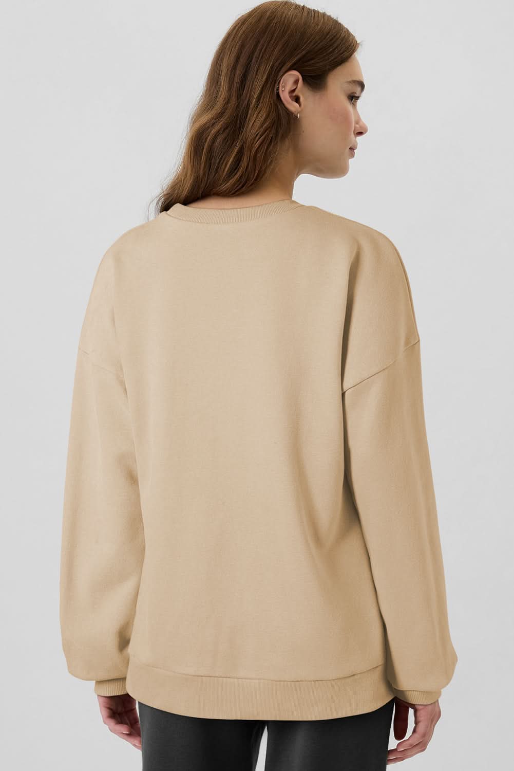 Apricot Solid Fleece Lined Drop Shoulder High Low Sweatshirt for Women - Cozy Oversized Pullover for Casual Wear, Street Style & Loungewear