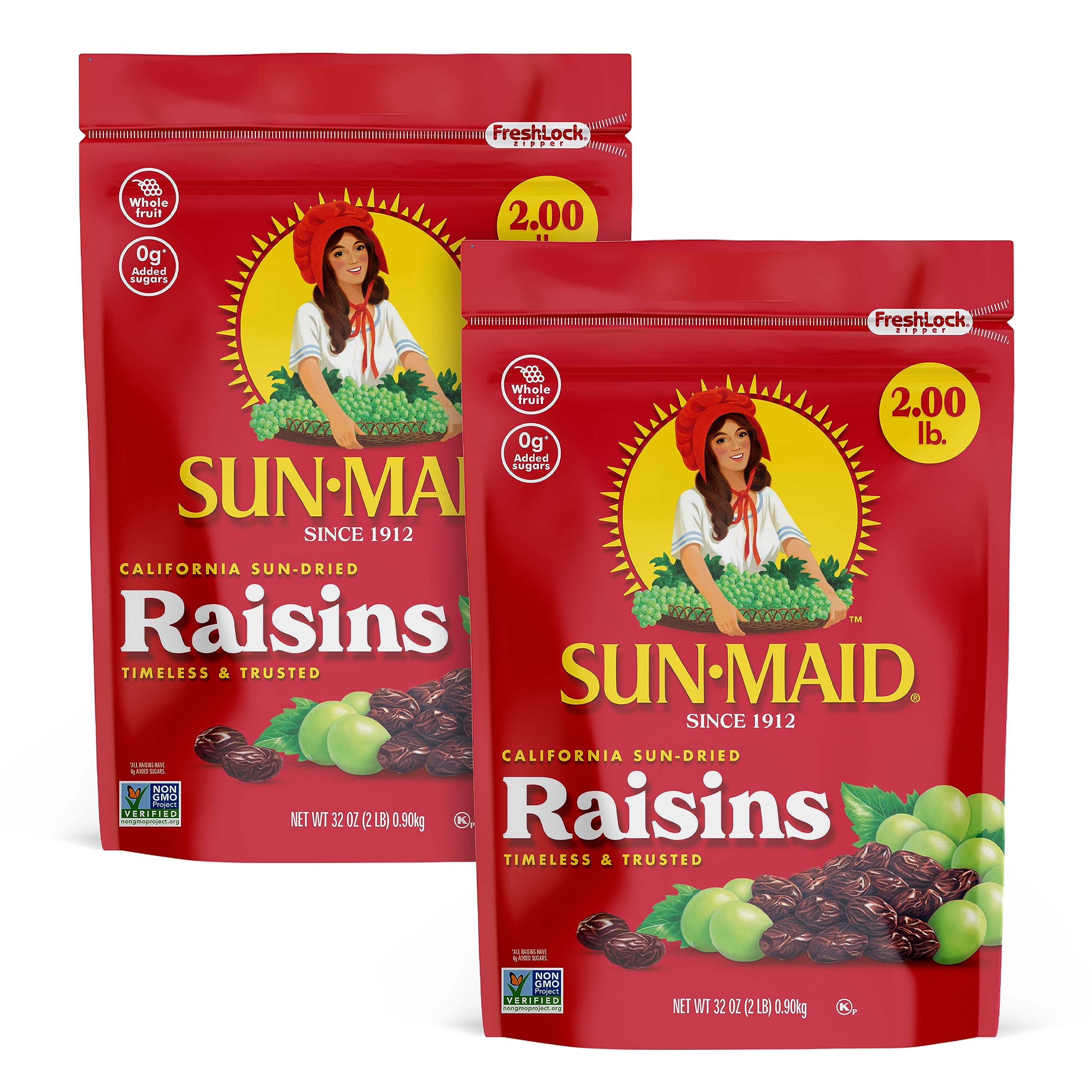 Sun-Maid California Sun-Dried Raisins - 2 Pack (32 oz Total) Resealable Bags - All Natural Dried Fruit Snacks for Kids & Adults - Perfect for Lunch Boxes, Baking, Trail Mix & Healthy Snacking