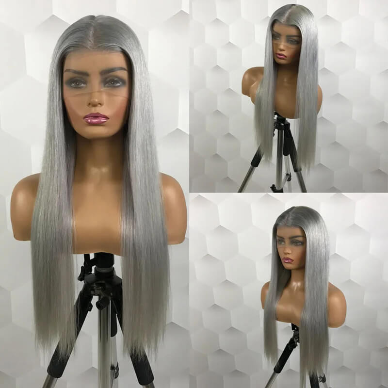 Eullair #613 Blonde Lavender Purple Pink Grey Straight Human Hair Wig with 13x4 Transparent Lace Frontal for Women | Perfect for Cosplay, Daily Wear & Special Occasions