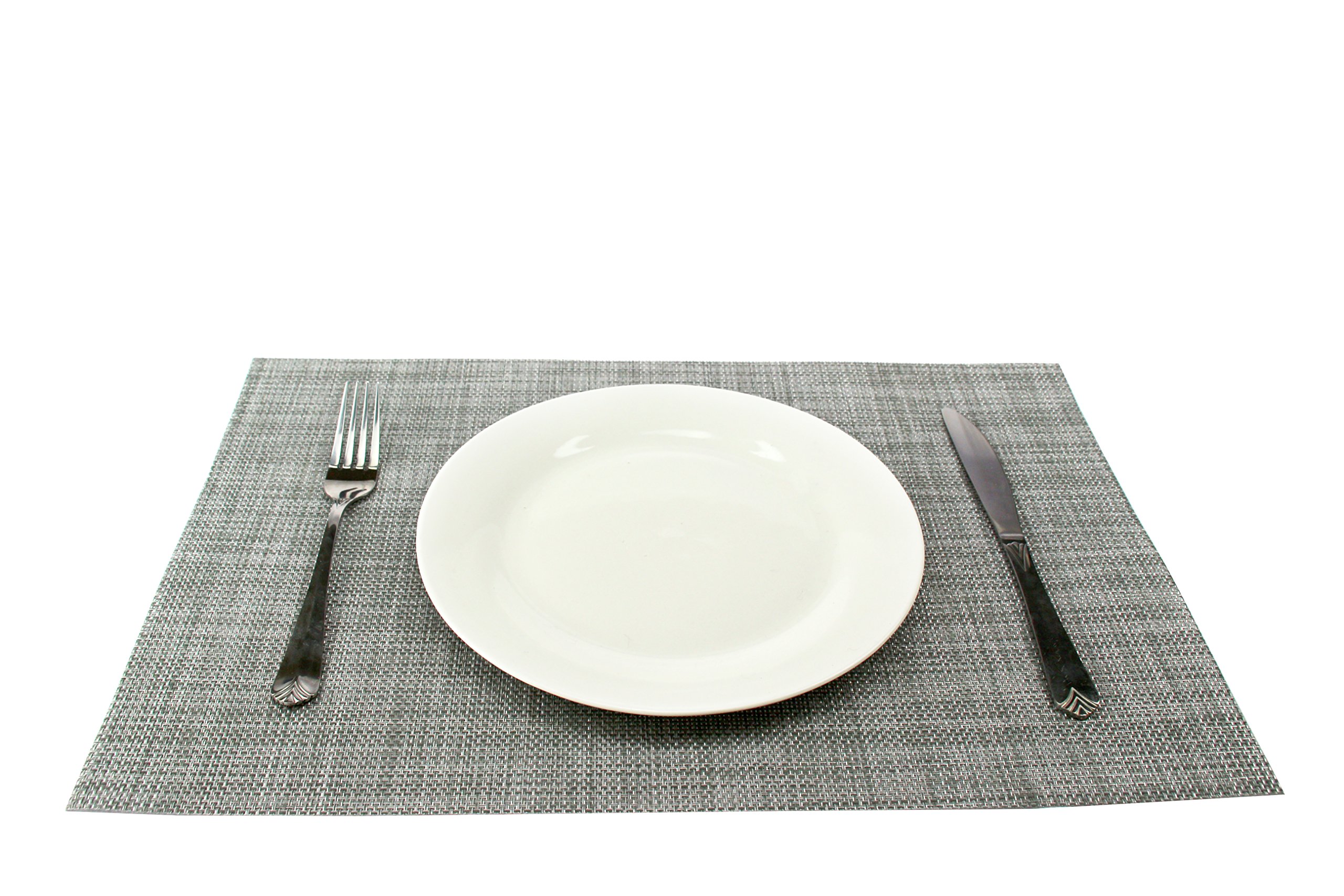 Non-Slip Heat-Resistant PVC Woven Vinyl Placemats Set of 6 - Washable & Stain-Resistant Kitchen Table Mats for Dining Room, Gray - Perfect for Everyday Meals, Dinner Parties & Holiday Gatherings