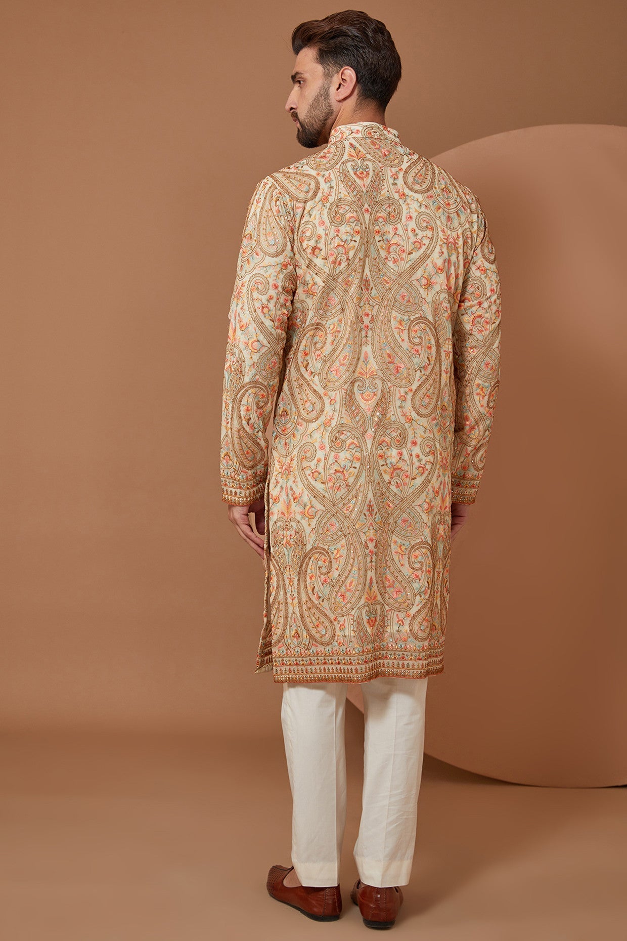 Ivory Cream Kashmiri Jamawar Embroidered Kurta for Women - Traditional Indian Ethnic Dress for Festivals & Weddings