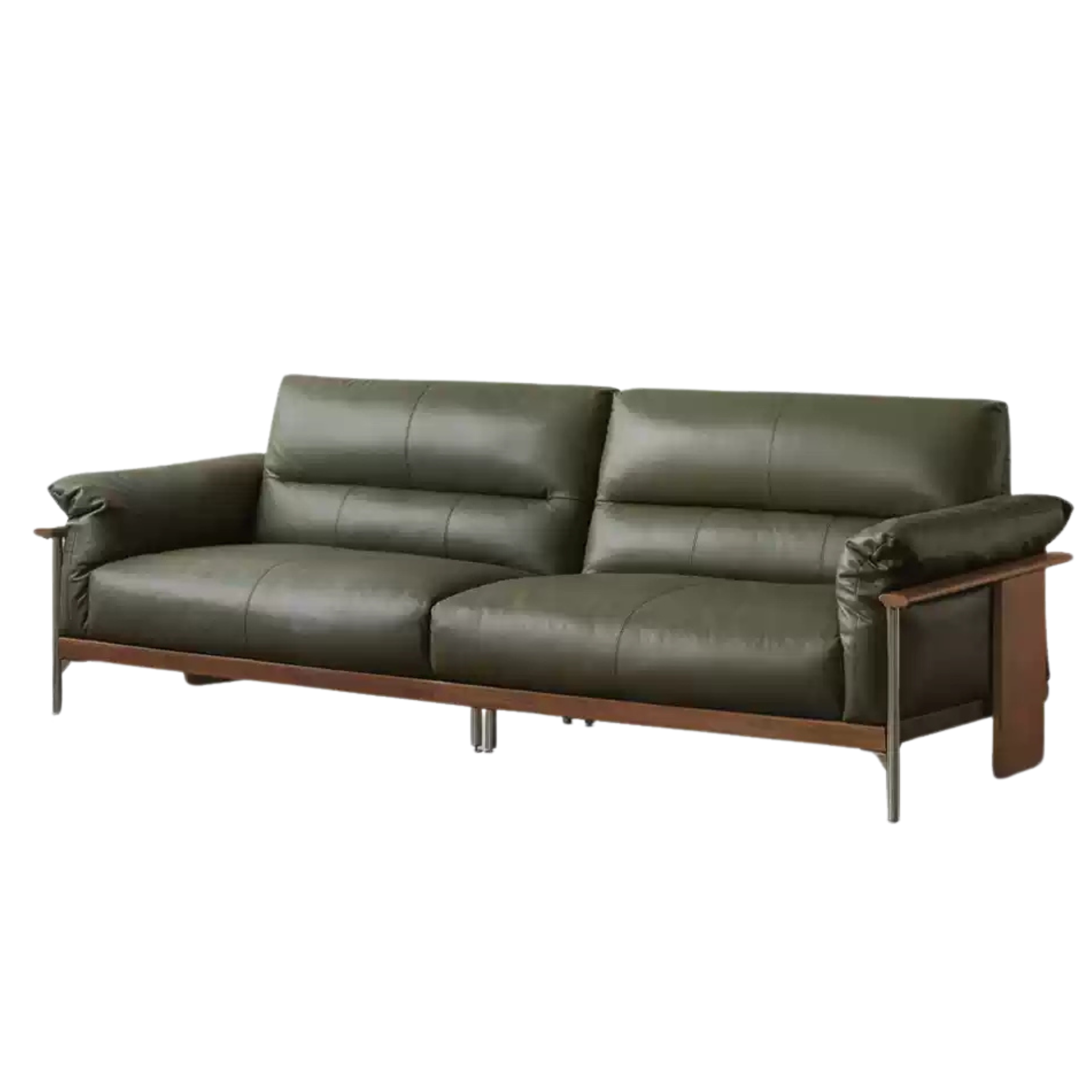 Premium Black Walnut Solid Wood Italian Leather Sofa - Modern Luxury Living Room Furniture for Home & Office Comfort