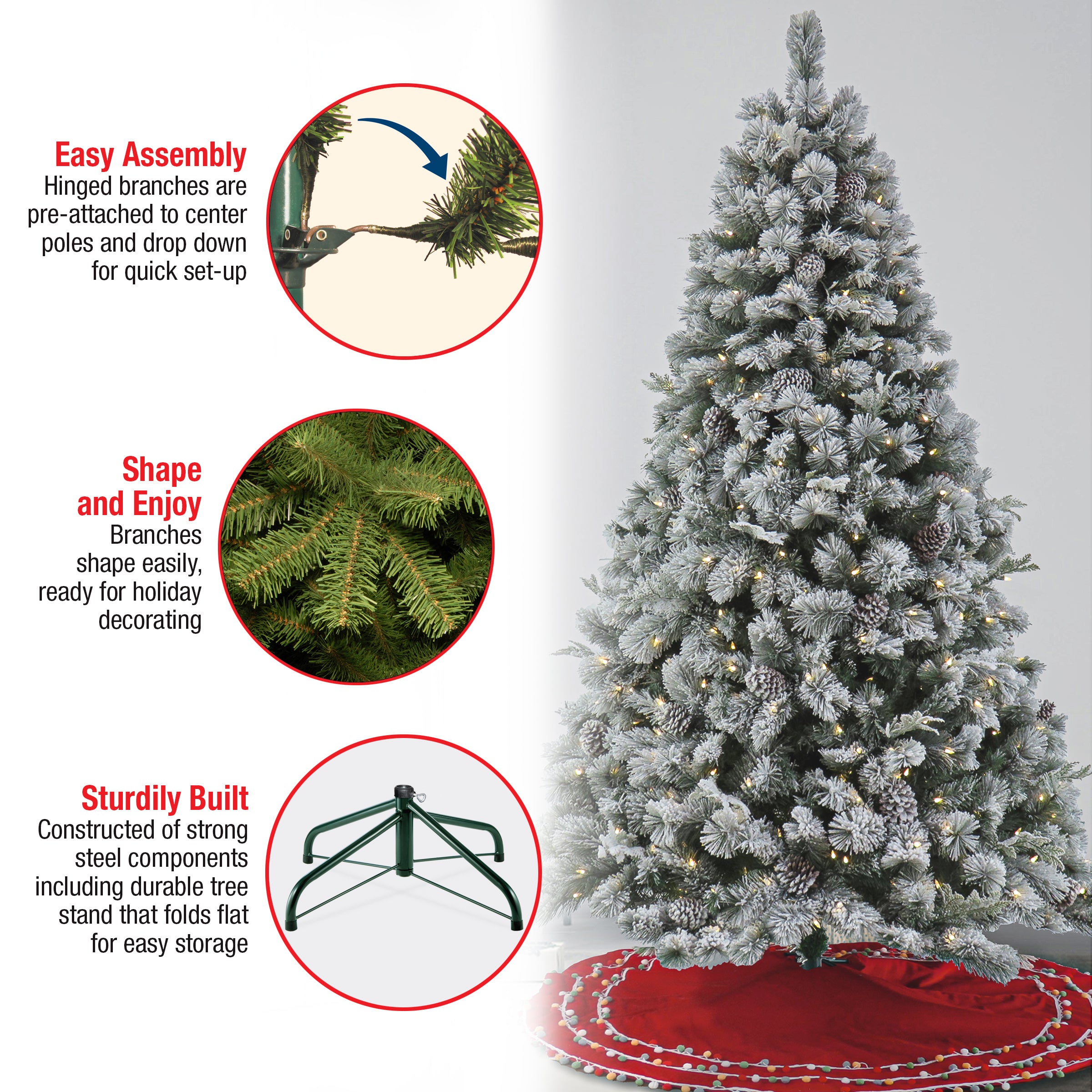 7.5 ft Pre-Lit Snowy Silver Hill Pine Artificial Christmas Tree with Warm White LED Lights - Perfect for Living Room, Office, and Holiday Decorations