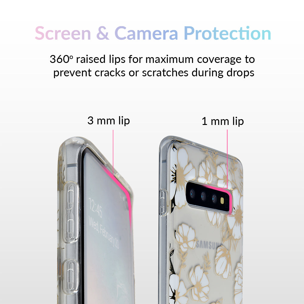 Elegant White and Gold Floral Clear Samsung Phone Case - Perfect for Galaxy S21/S20/Note 20 Ultra - Slim Protective Cover with Floral Design for Everyday Use & Special Occasions