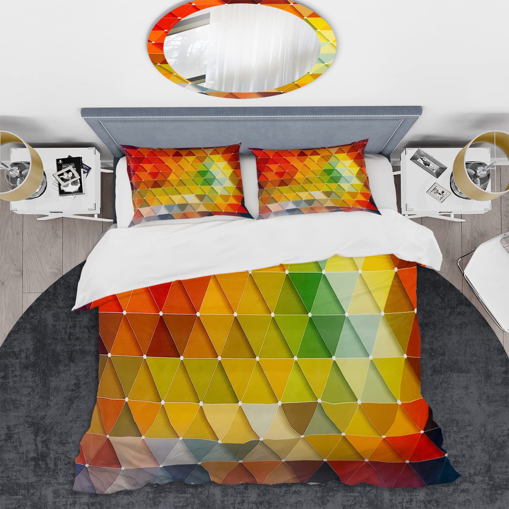 DesignQ Red, Gray & Green Geometric Duvet Cover Set - Twin Size, 3-Piece Modern Bedding for All Seasons | Perfect for Contemporary Bedrooms & Guest Rooms