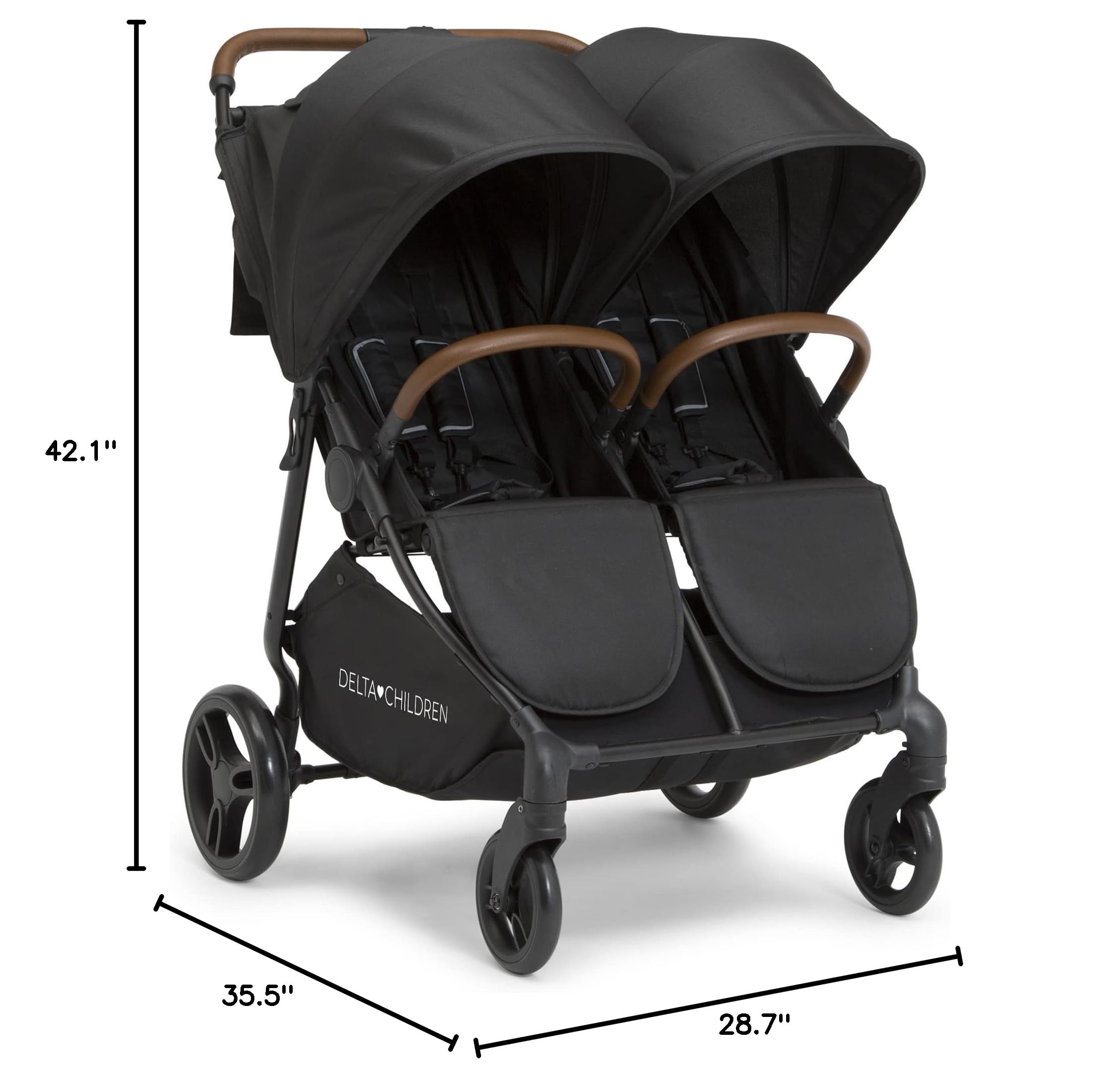 Delta Children Cruzer Double Stroller - Lightweight Side by Side Baby Stroller with Reclining Seats, Extendable Canopies & Compact Fold | Perfect for Twins or Siblings | Ideal for Shopping, Travel & Outdoor Adventures (Black)