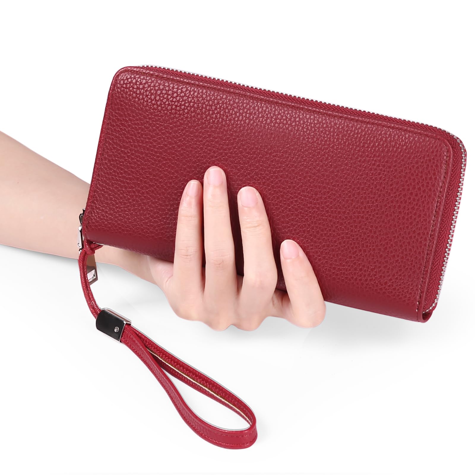GOIACII Genuine Leather Women's Wallets - Large Capacity RFID Blocking Long Purse with Detachable Wrist Strap | Credit Card Holder & Cash Organizer for Everyday Use, Travel, and Shopping